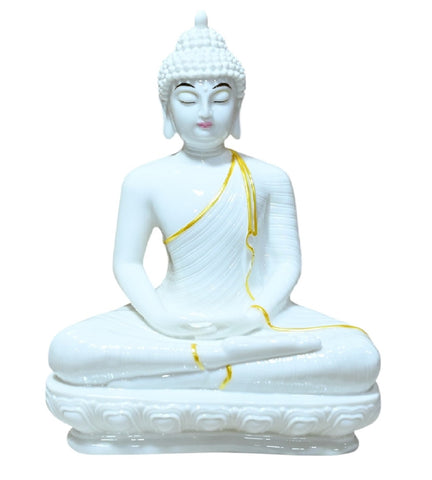 Sigaram 13.5 Inch White Marble Meditating Buddha for Home Decor Idol Statue Figurine Murti Tibetan Buddhist Showpiece K4773