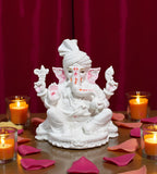 Sigaram 11 Inch White Marble Lord Ganesha Vinayaka Vignesha Idol with Peta Home Decor Statue Figurine Murti Showpiece K4774