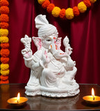 Sigaram 11 Inch White Marble Lord Ganesha Vinayaka Vignesha Idol with Peta Home Decor Statue Figurine Murti Showpiece K4774