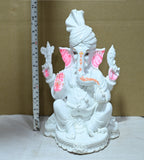 Sigaram 11 Inch White Marble Lord Ganesha Vinayaka Vignesha Idol with Peta Home Decor Statue Figurine Murti Showpiece K4774