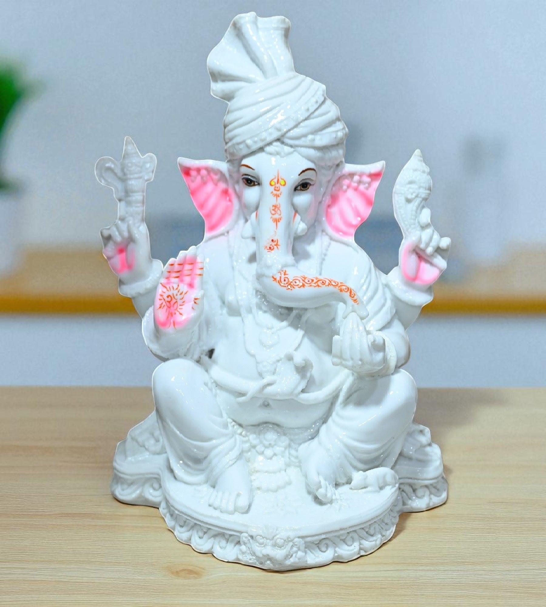 Sigaram 11 Inch White Marble Lord Ganesha Vinayaka Vignesha Idol with Peta Home Decor Statue Figurine Murti Showpiece K4774