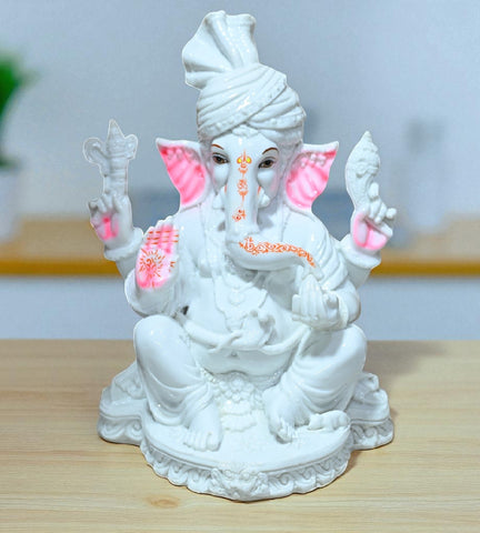 Sigaram 11 Inch White Marble Lord Ganesha Vinayaka Vignesha Idol with Peta Home Decor Statue Figurine Murti Showpiece K4774