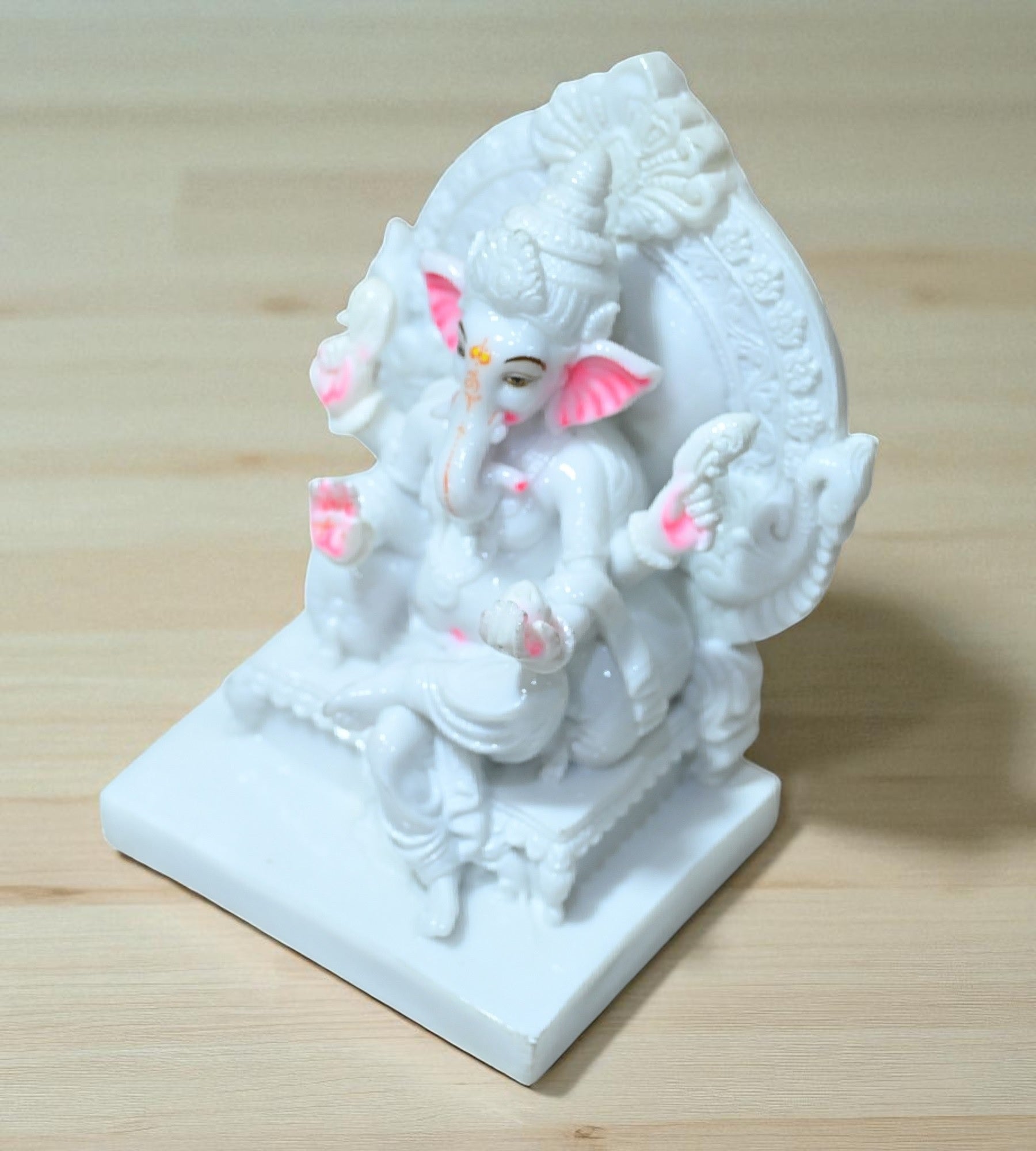 Sigaram 9.5 Inch White Marble  Lord Ganesha Vinayaka Vignesha Idol Sit On Simhasan For Home Decor Statue Figurine Murti Showpiece K4775