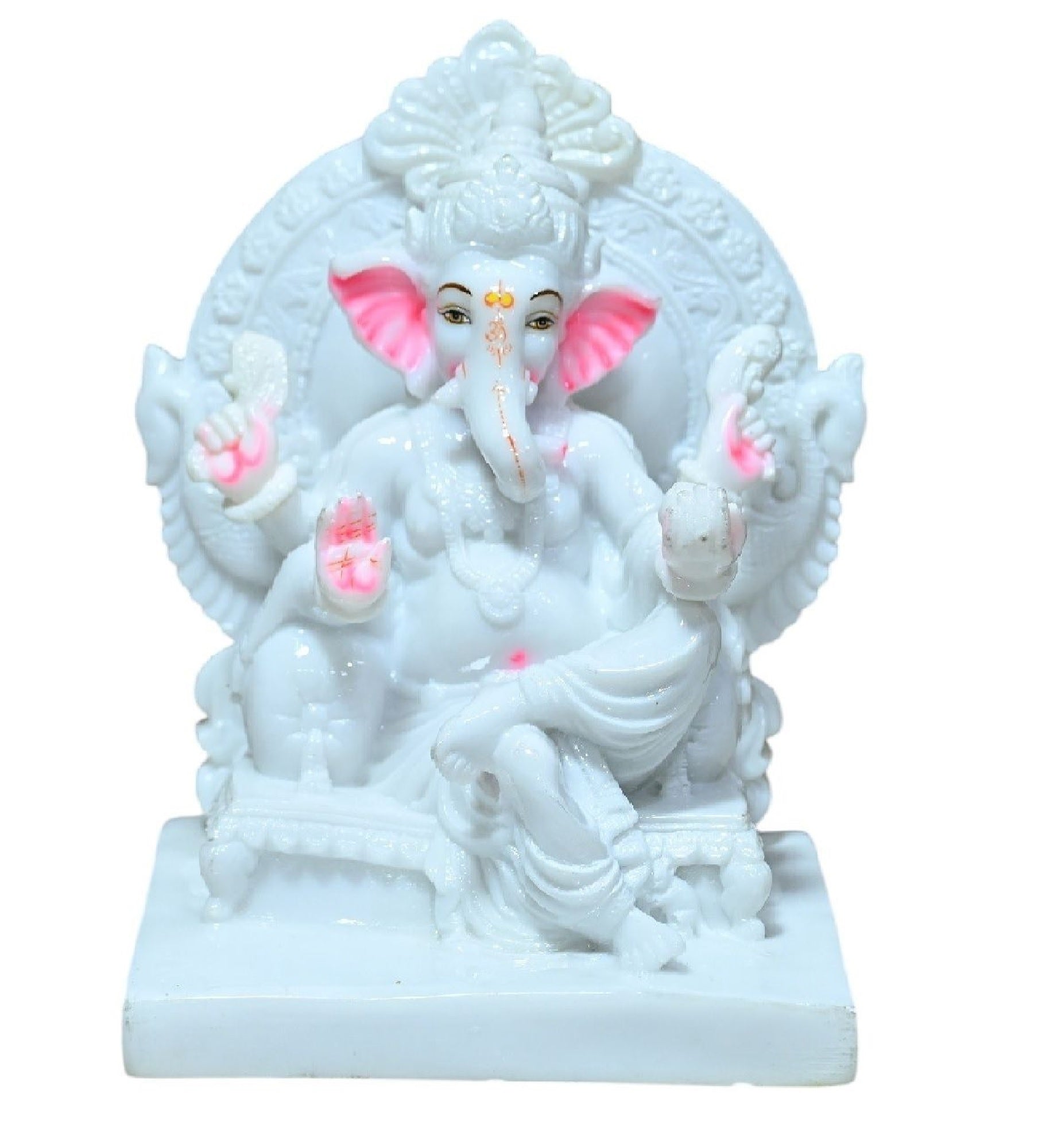 Sigaram 9.5 Inch White Marble  Lord Ganesha Vinayaka Vignesha Idol Sit On Simhasan For Home Decor Statue Figurine Murti Showpiece K4775