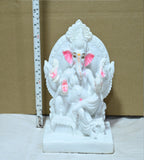Sigaram 9.5 Inch White Marble  Lord Ganesha Vinayaka Vignesha Idol Sit On Simhasan For Home Decor Statue Figurine Murti Showpiece K4775