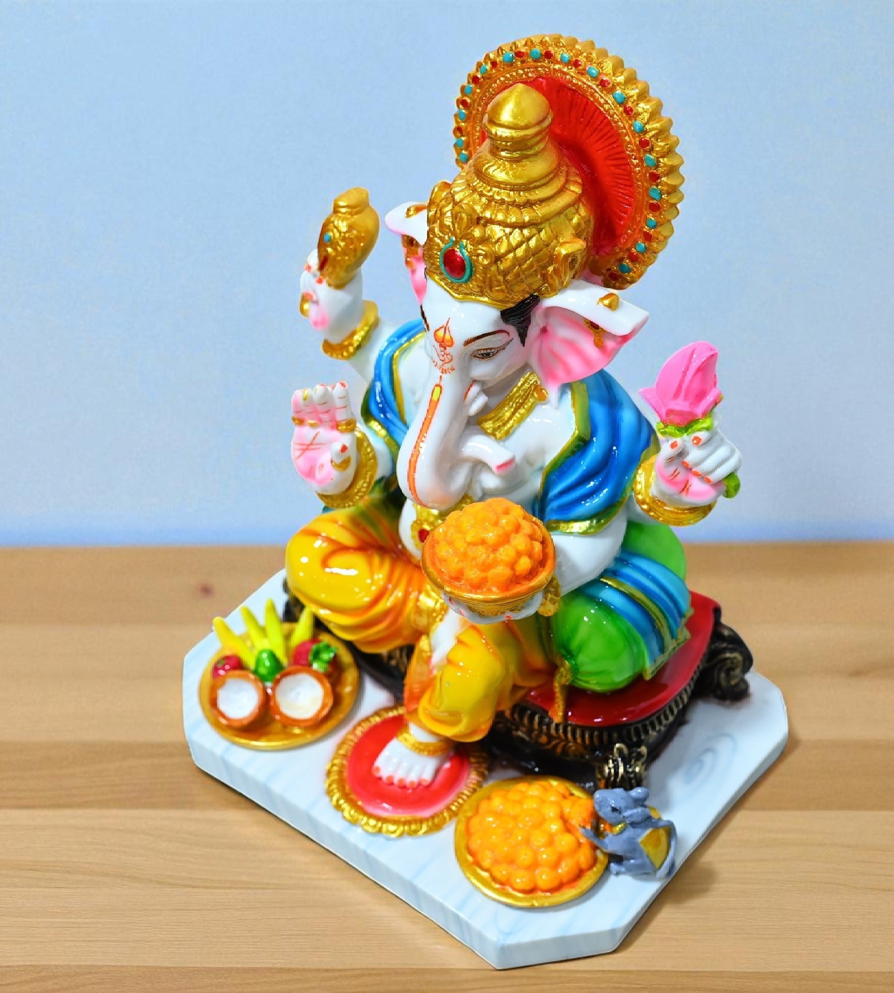 Sigaram 13 Inch Multi-Color Marble Lord Ganesha Vinayaka Vignesha Idol For Home Decor Statue Figurine Murti Showpiece K4777
