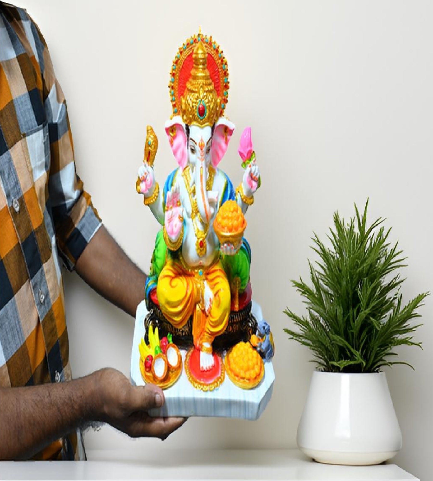 Sigaram 13 Inch Multi-Color Marble Lord Ganesha Vinayaka Vignesha Idol For Home Decor Statue Figurine Murti Showpiece K4777