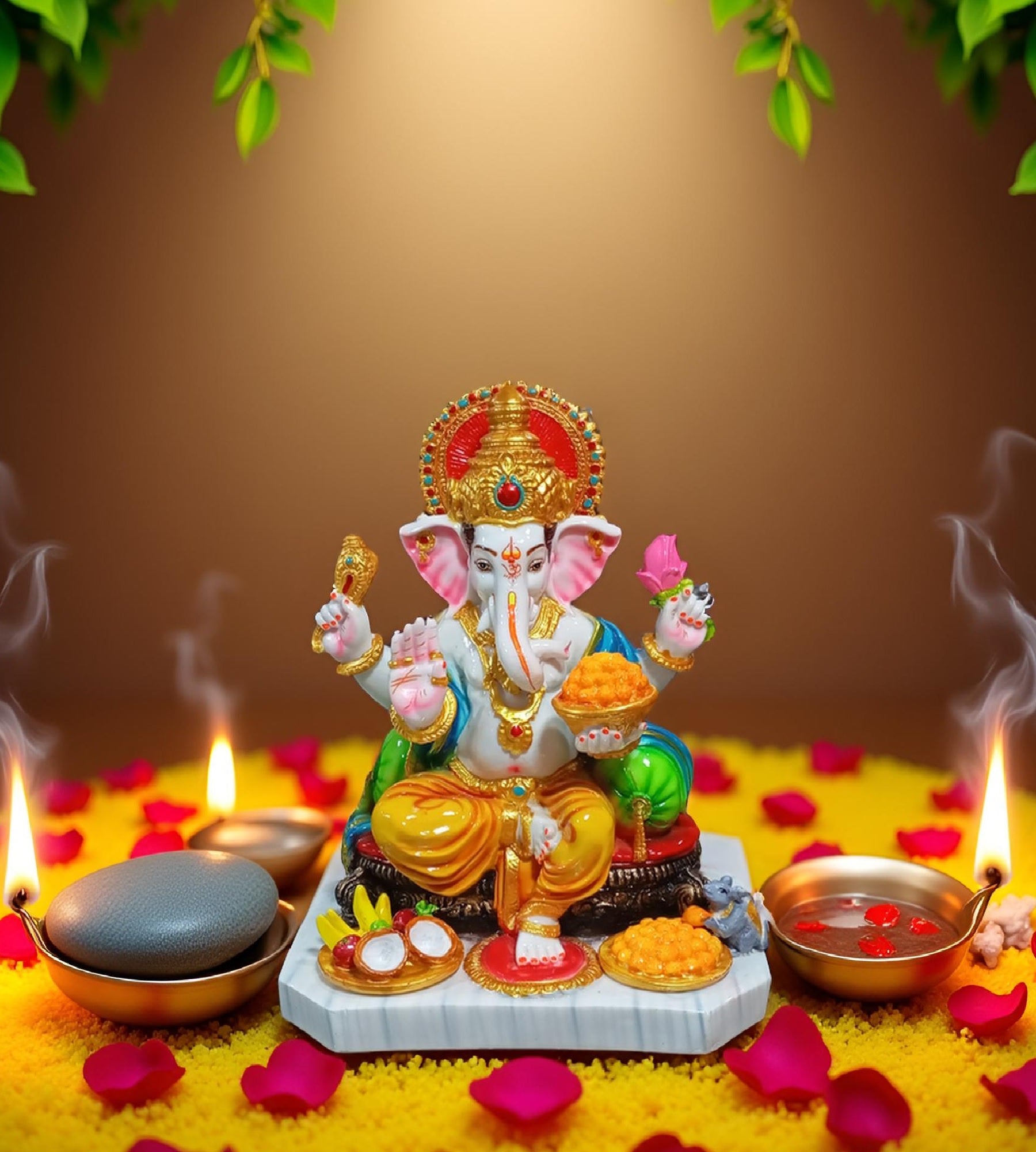 Sigaram 13 Inch Multi-Color Marble Lord Ganesha Vinayaka Vignesha Idol For Home Decor Statue Figurine Murti Showpiece K4777