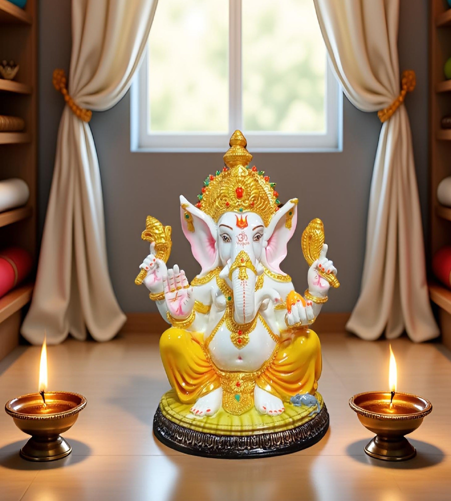 Sigaram 12 Inch Multi-Color Marble  Lord Ganesha Vinayaka Vignesha Idol For Home Decor Statue Figurine Murti Showpiece K4778