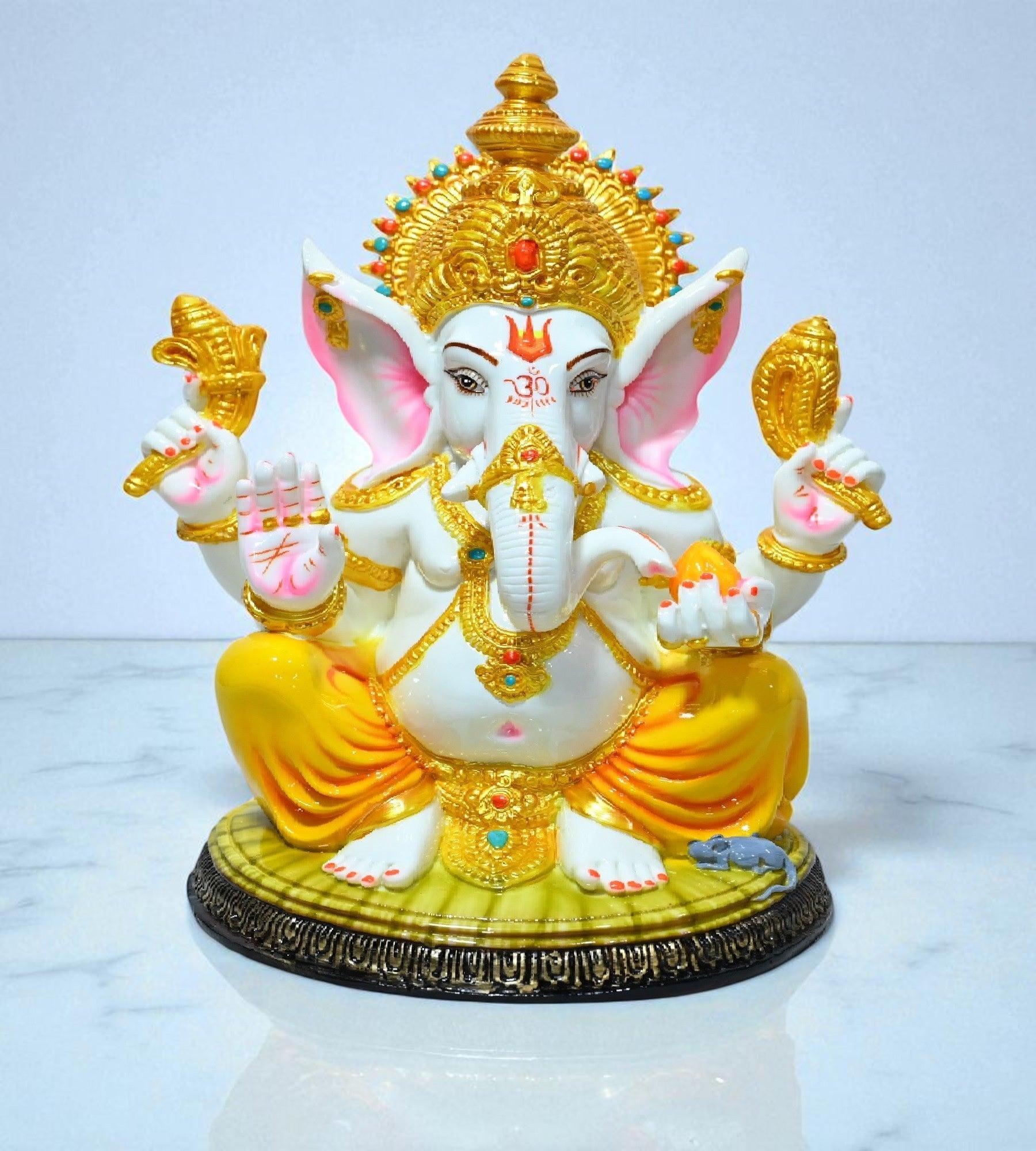 Sigaram 12 Inch Multi-Color Marble  Lord Ganesha Vinayaka Vignesha Idol For Home Decor Statue Figurine Murti Showpiece K4778