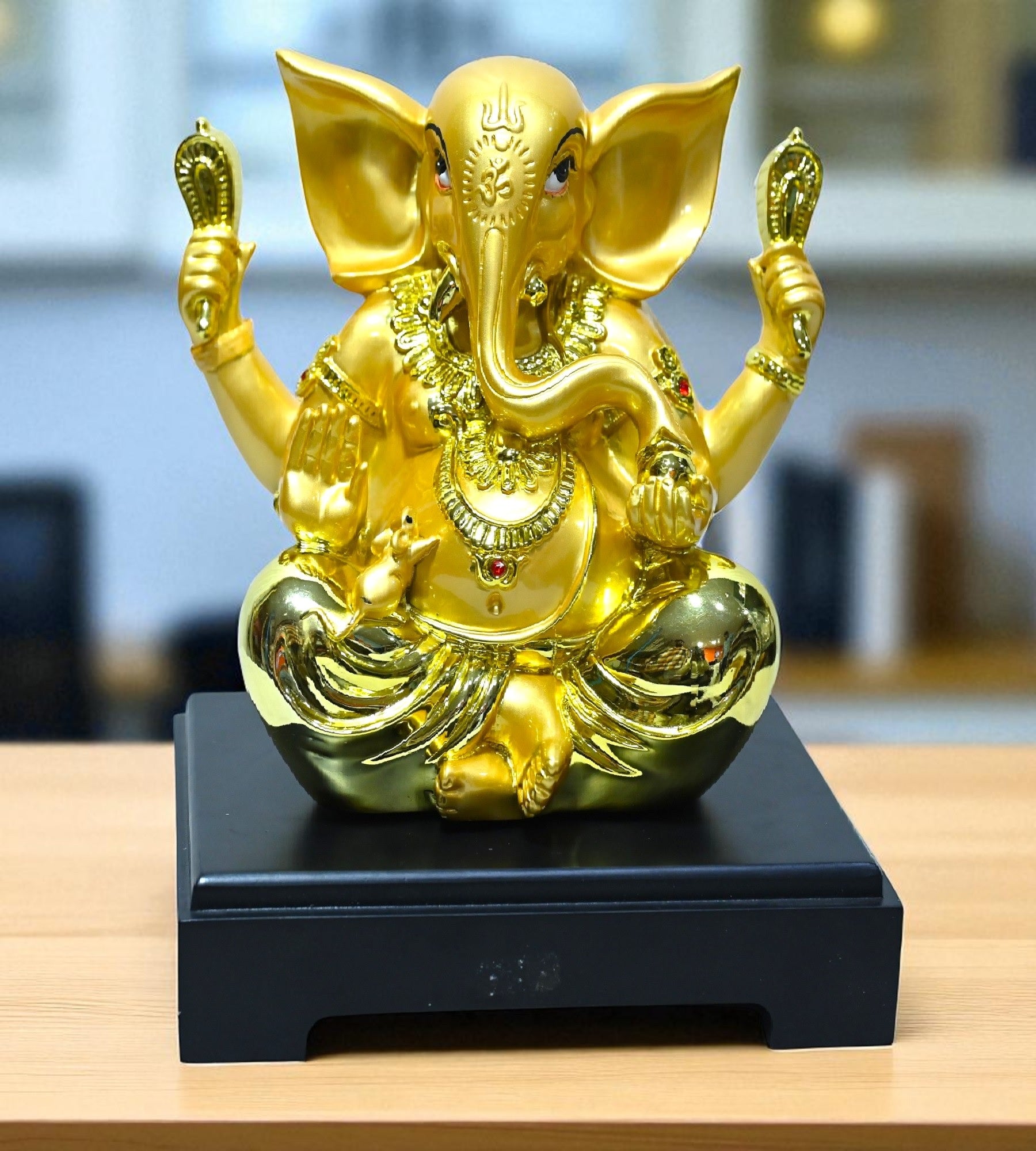Sigaram 9.5 Inch Gold Color Marble Lord Ganesha Vinayaka Vignesha Idol For Home Decor Statue Figurine Murti Showpiece K4780