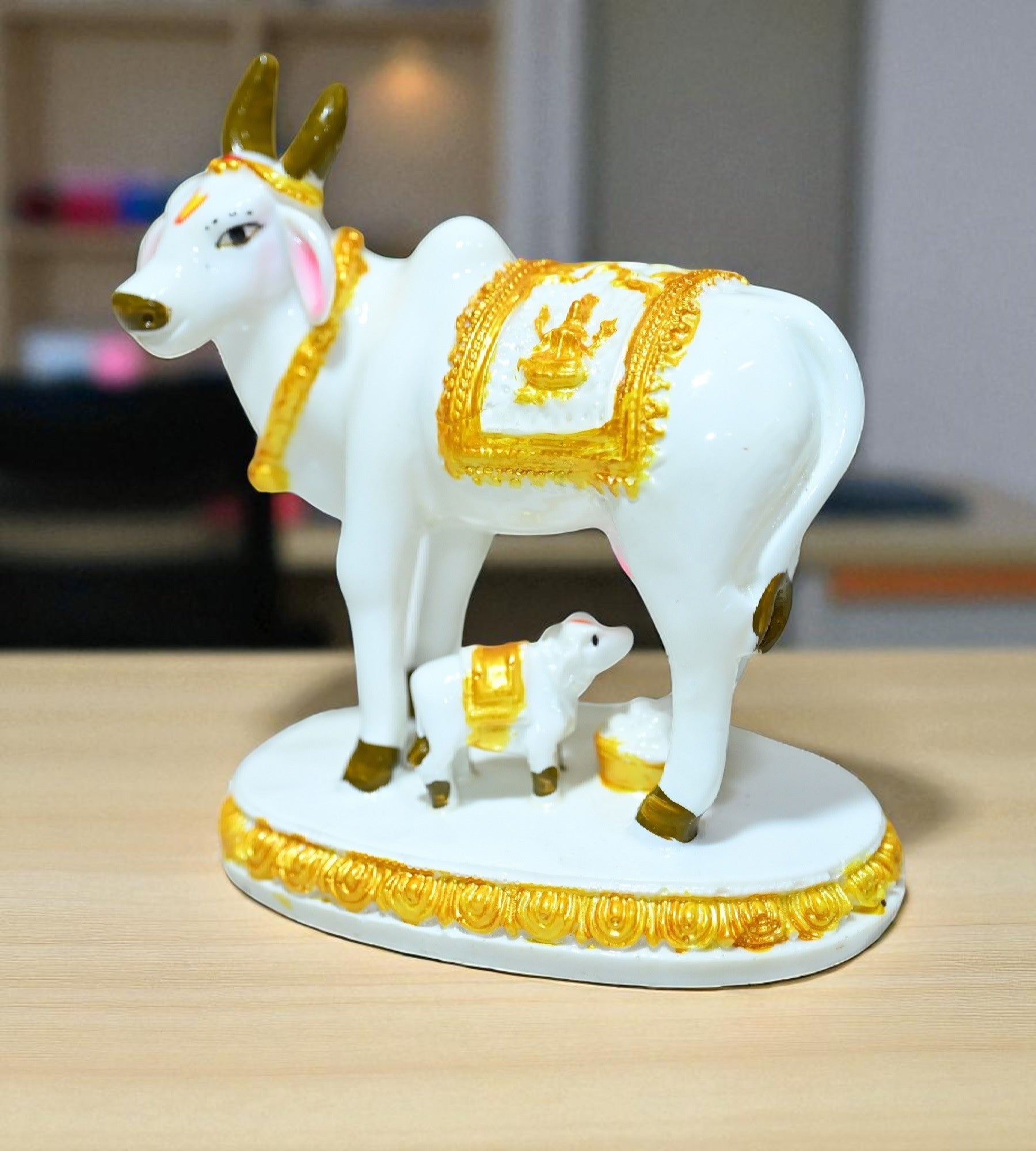 Sigaram 5 Inch White Marble Lakshmi Kamadhenu Idol For Home Decor Statue Figurine Murti Showpiece K4781