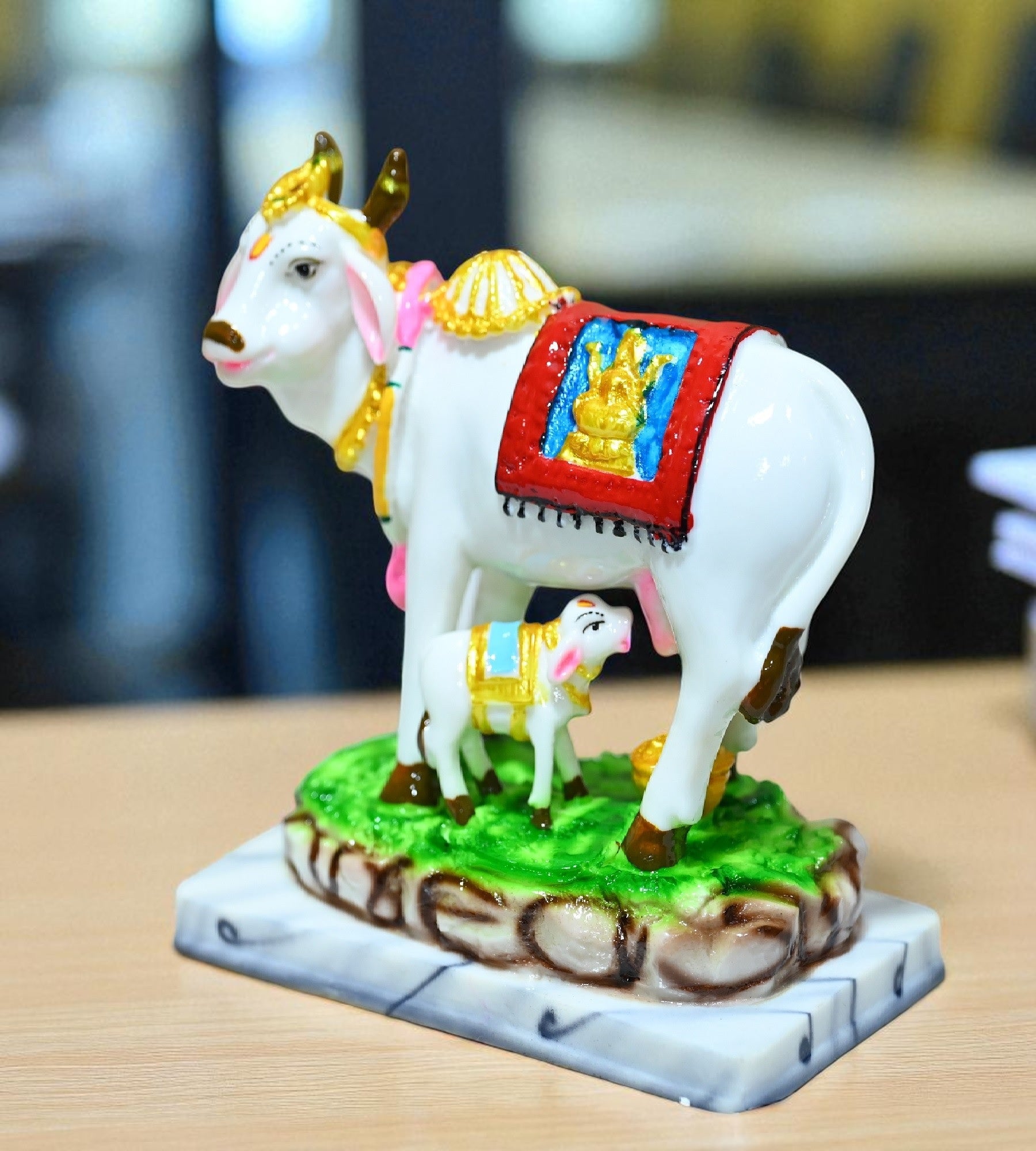 Sigaram 5.5 Inch Multi-Color Marble Lakshmi Kamadhenu Idol For Home Decoretive Showpiece K4782