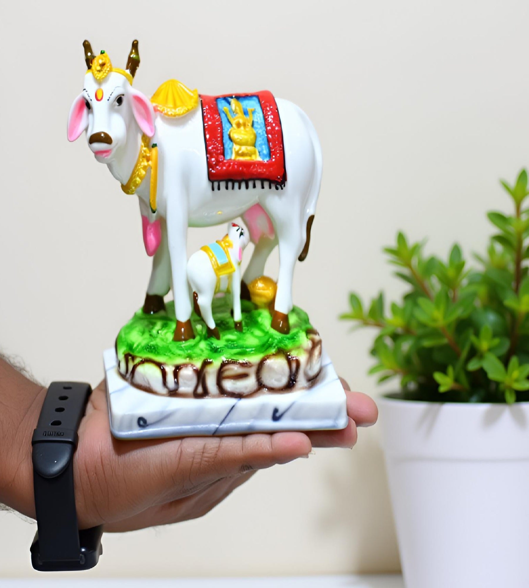 Sigaram 5.5 Inch Multi-Color Marble Lakshmi Kamadhenu Idol For Home Decoretive Showpiece K4782