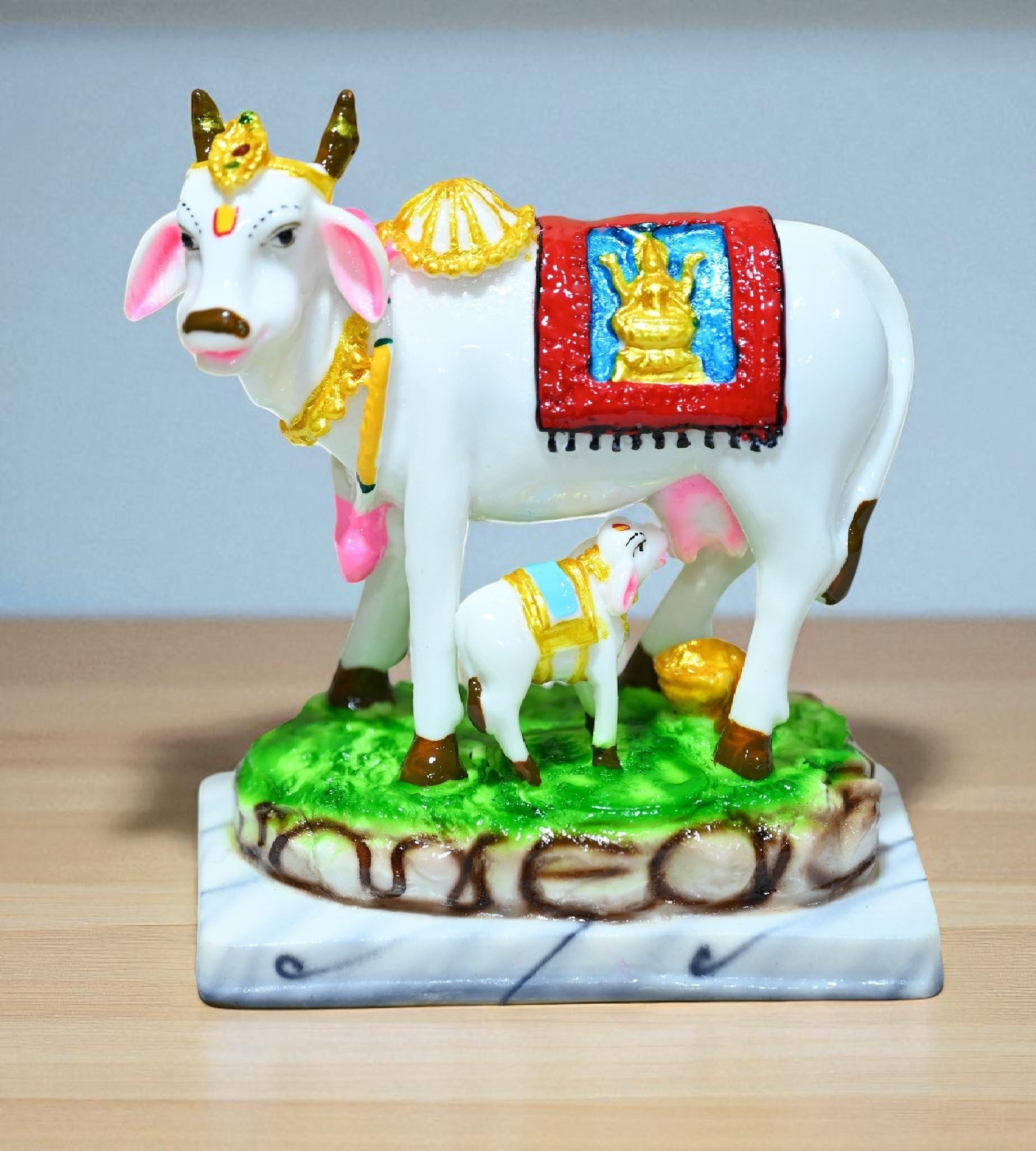 Sigaram 5.5 Inch Multi-Color Marble Lakshmi Kamadhenu Idol For Home Decoretive Showpiece K4782