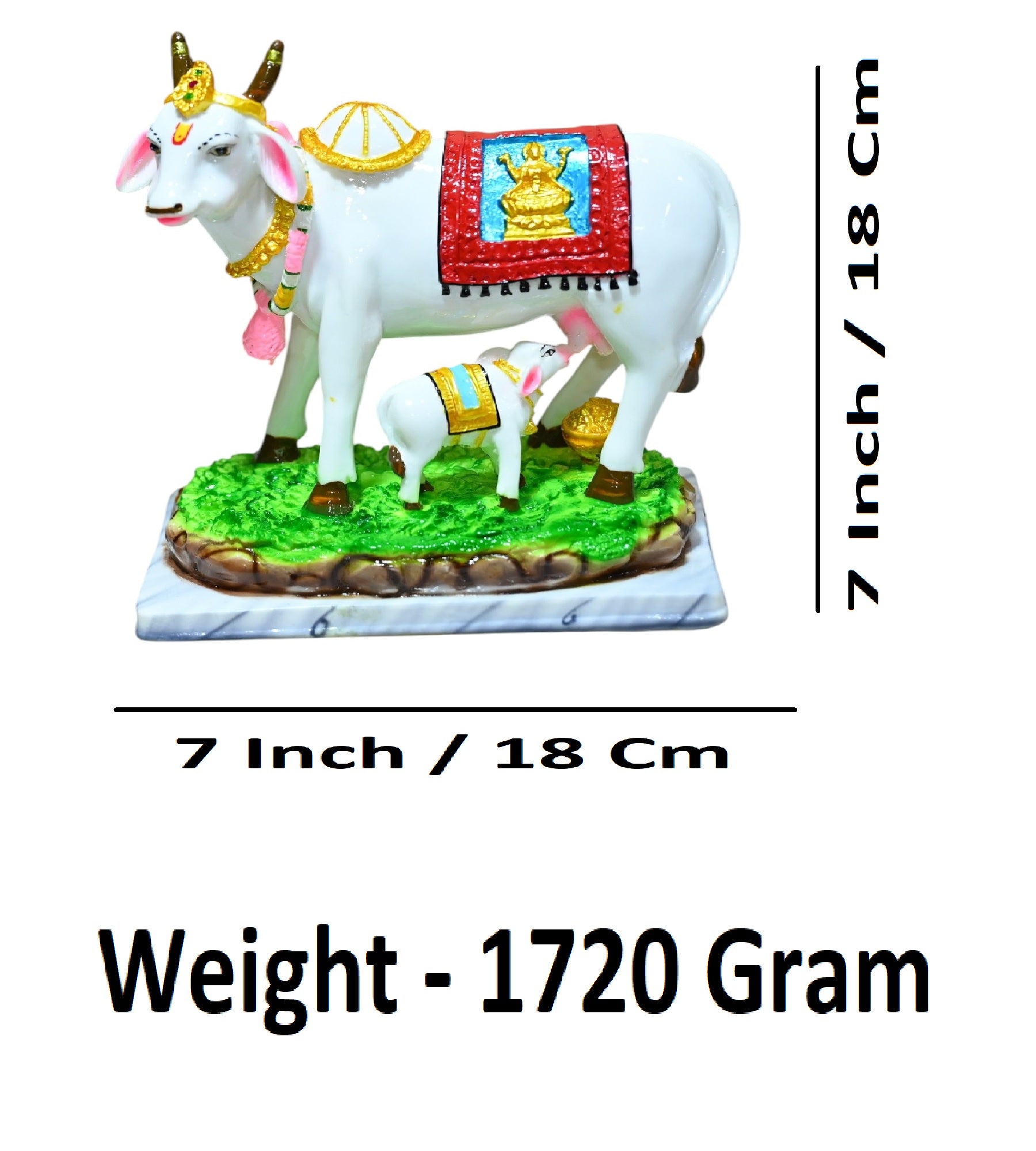 Sigaram 7 Inch Multi-Color Marble Lakshmi Kamadhenu Idol For Home Decoretive Showpiece K4785