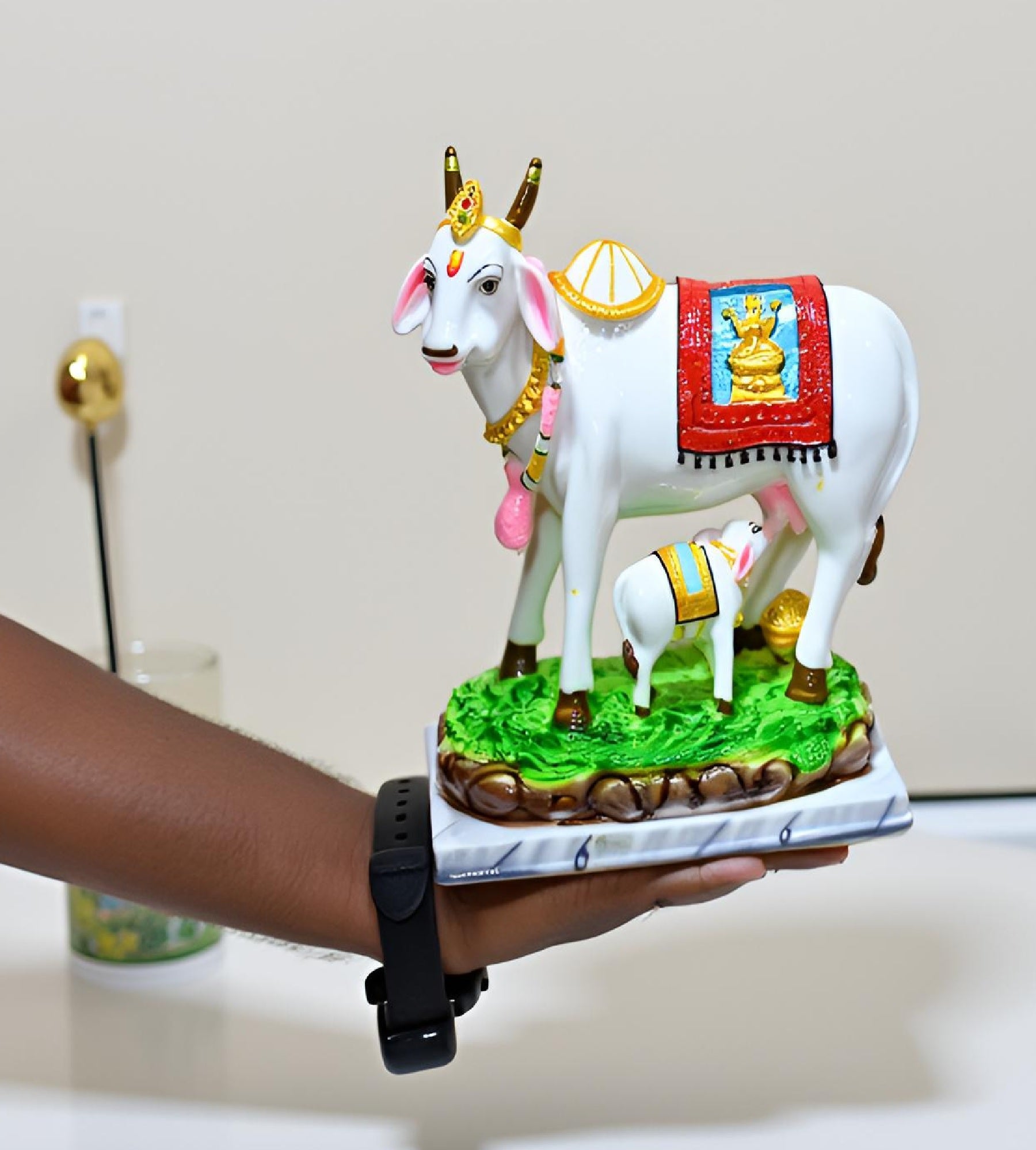 Sigaram 7 Inch Multi-Color Marble Lakshmi Kamadhenu Idol For Home Decoretive Showpiece K4785