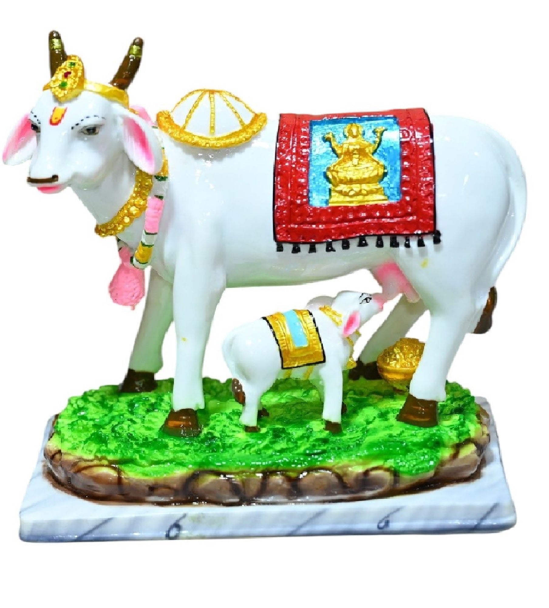Sigaram 7 Inch Multi-Color Marble Lakshmi Kamadhenu Idol For Home Decoretive Showpiece K4785