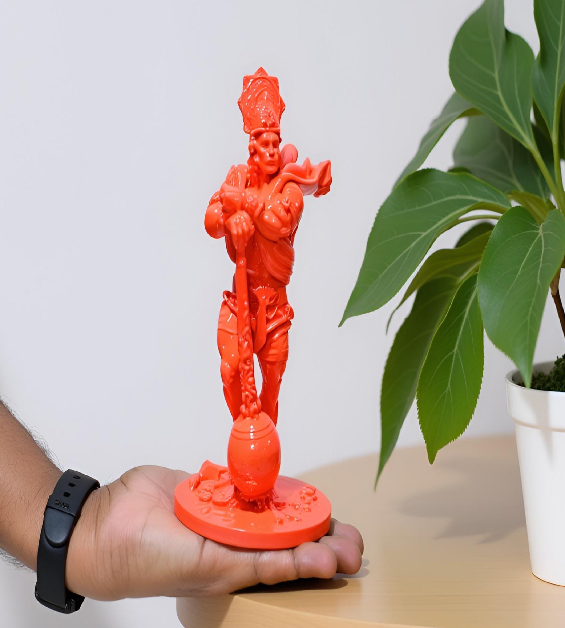 Sigaram 7.5 Inch Orange Color Marble Hanuman Idol For Home Decoretive Showpiece K4786