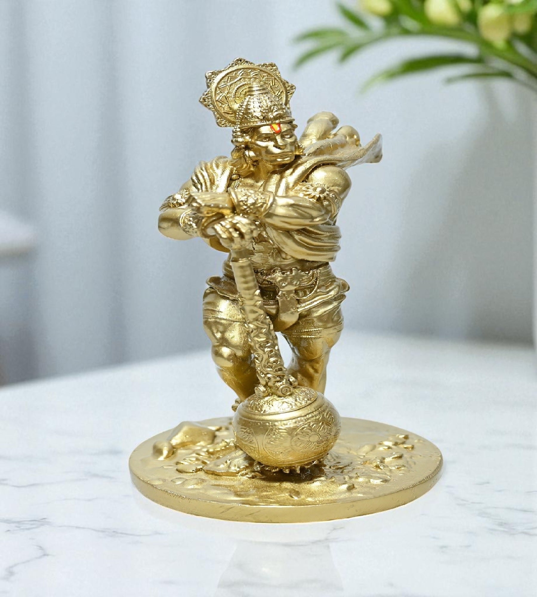 Sigaram 7.5 Inch Gold Color Marble Hanuman Idol For Home Decoretive Showpiece K4787