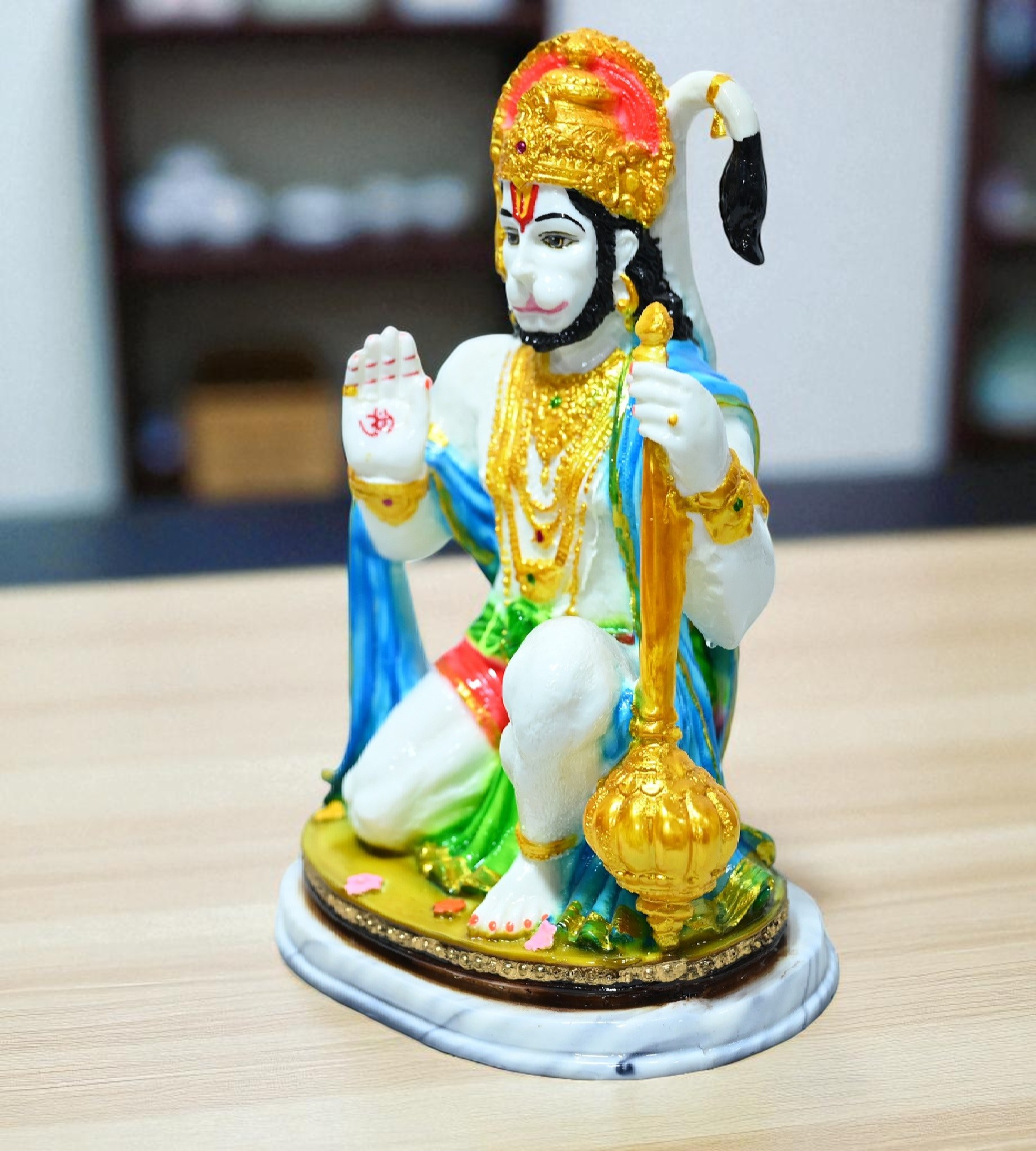 Sigaram 8 Inch Multi-Color Marble Hanuman Idol For Home Decoretive Showpiece K4788