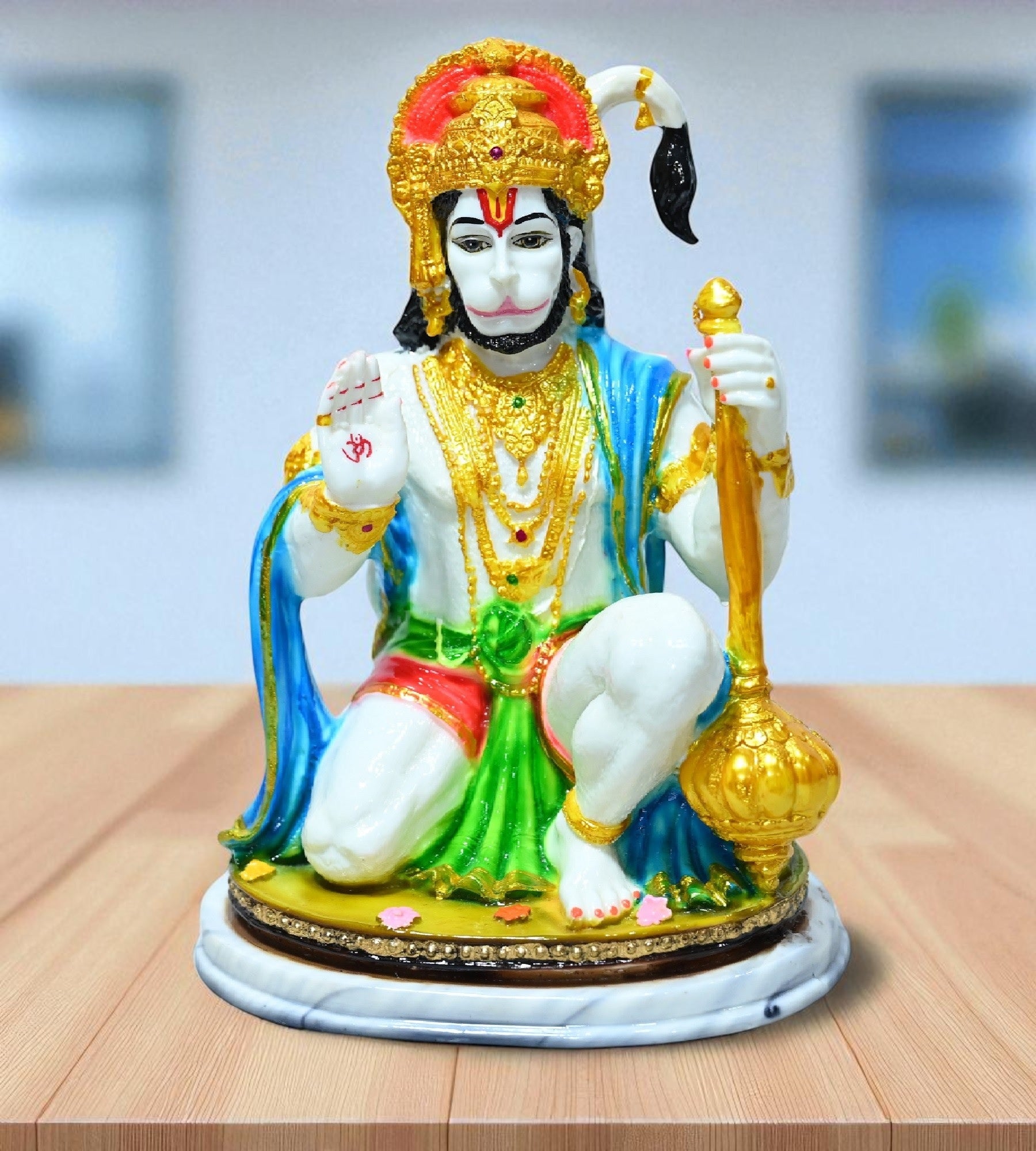 Sigaram 8 Inch Multi-Color Marble Hanuman Idol For Home Decoretive Showpiece K4788