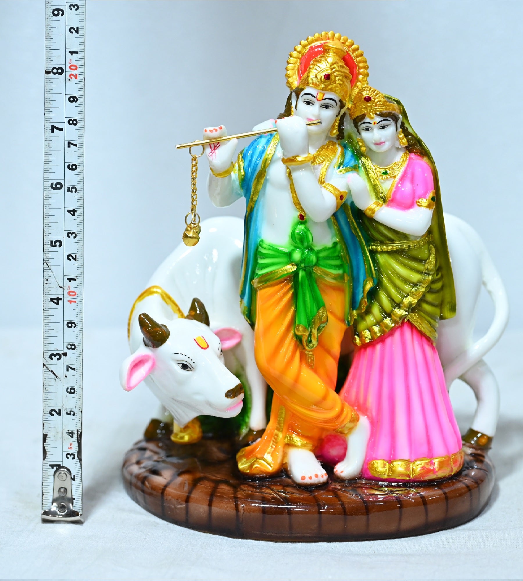 Sigaram 8.5 Inch Multi-Color Radha Krishna with Kamadenu Idol For Home Decoretive Showpiece K4790