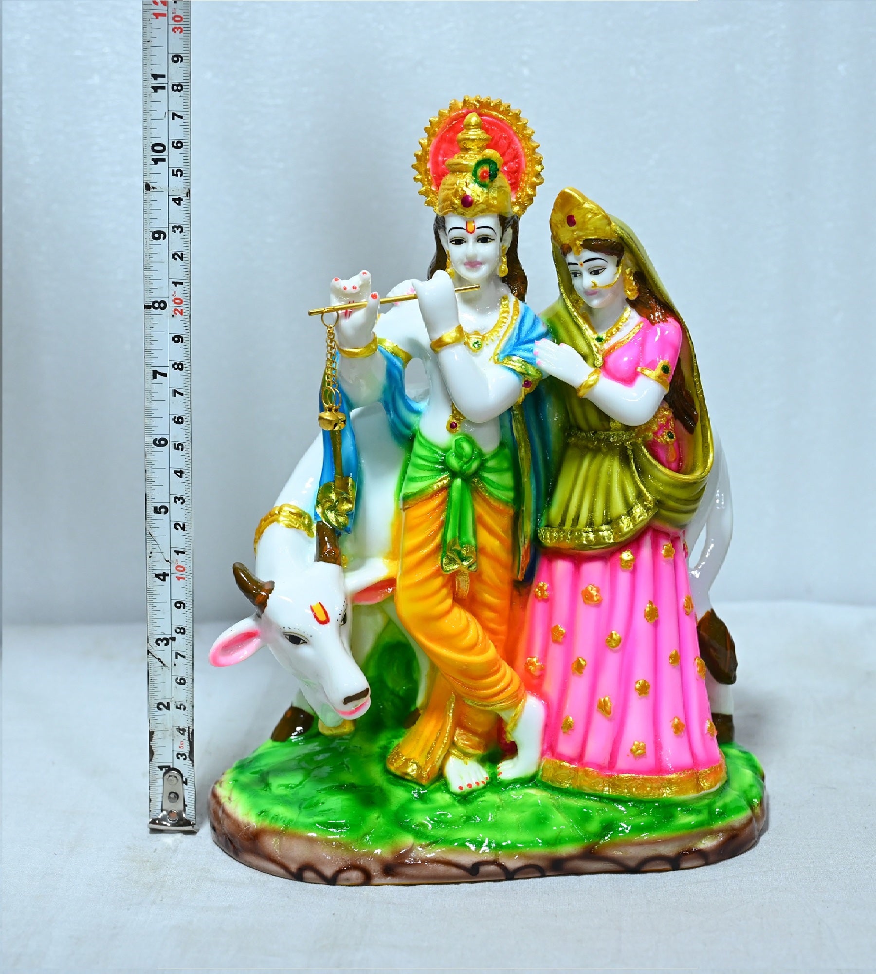 Sigaram 11 Inch Multi-Color Radha Krishna with Kamadenu Idol For Home Decor Statue Figurine Murti Showpiece K4791