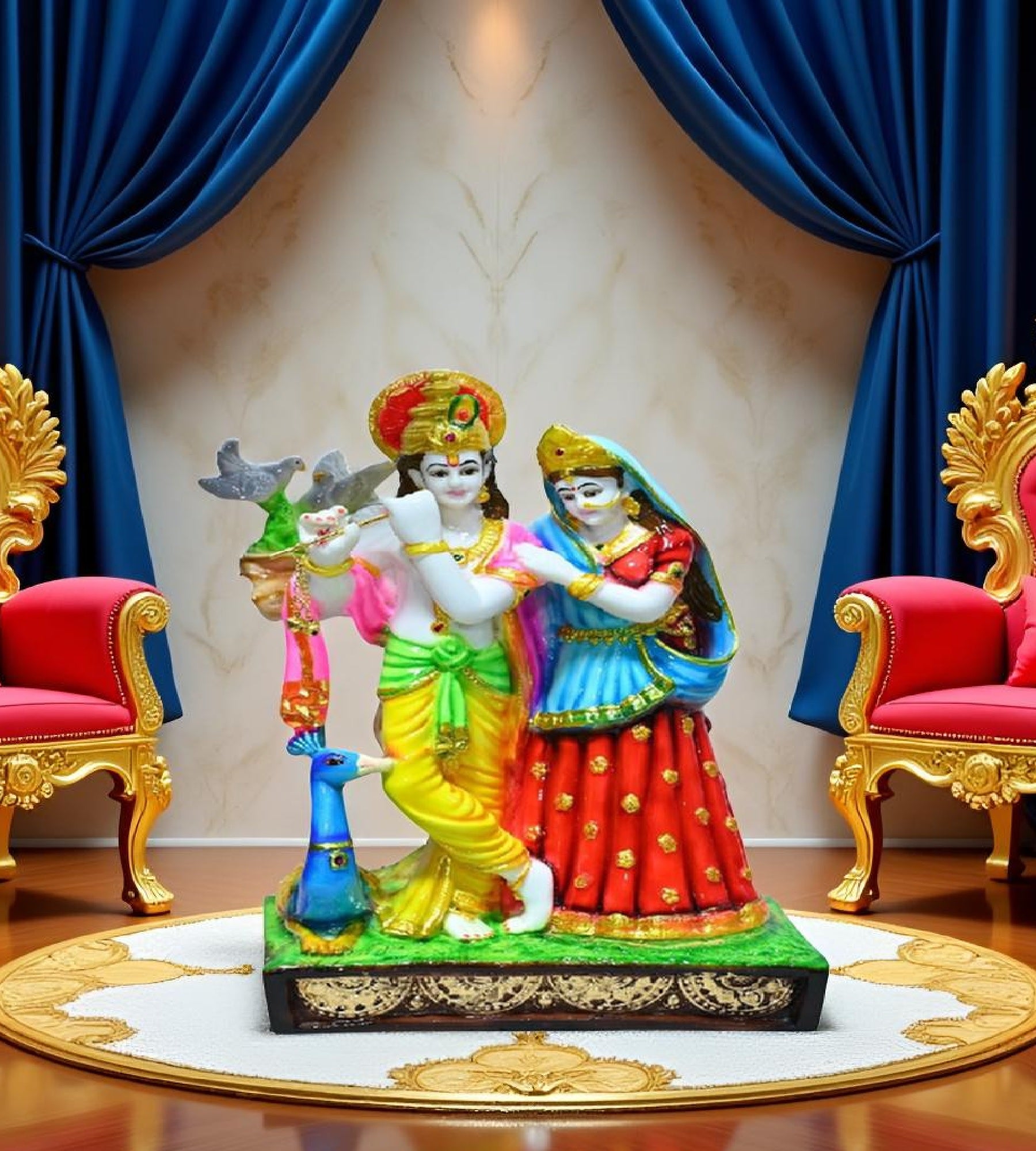 Sigaram 11.5 Inch Multi-Color Radha Krishna with Peacock For Home Decor Statue Figurine Murti Showpiece K4792