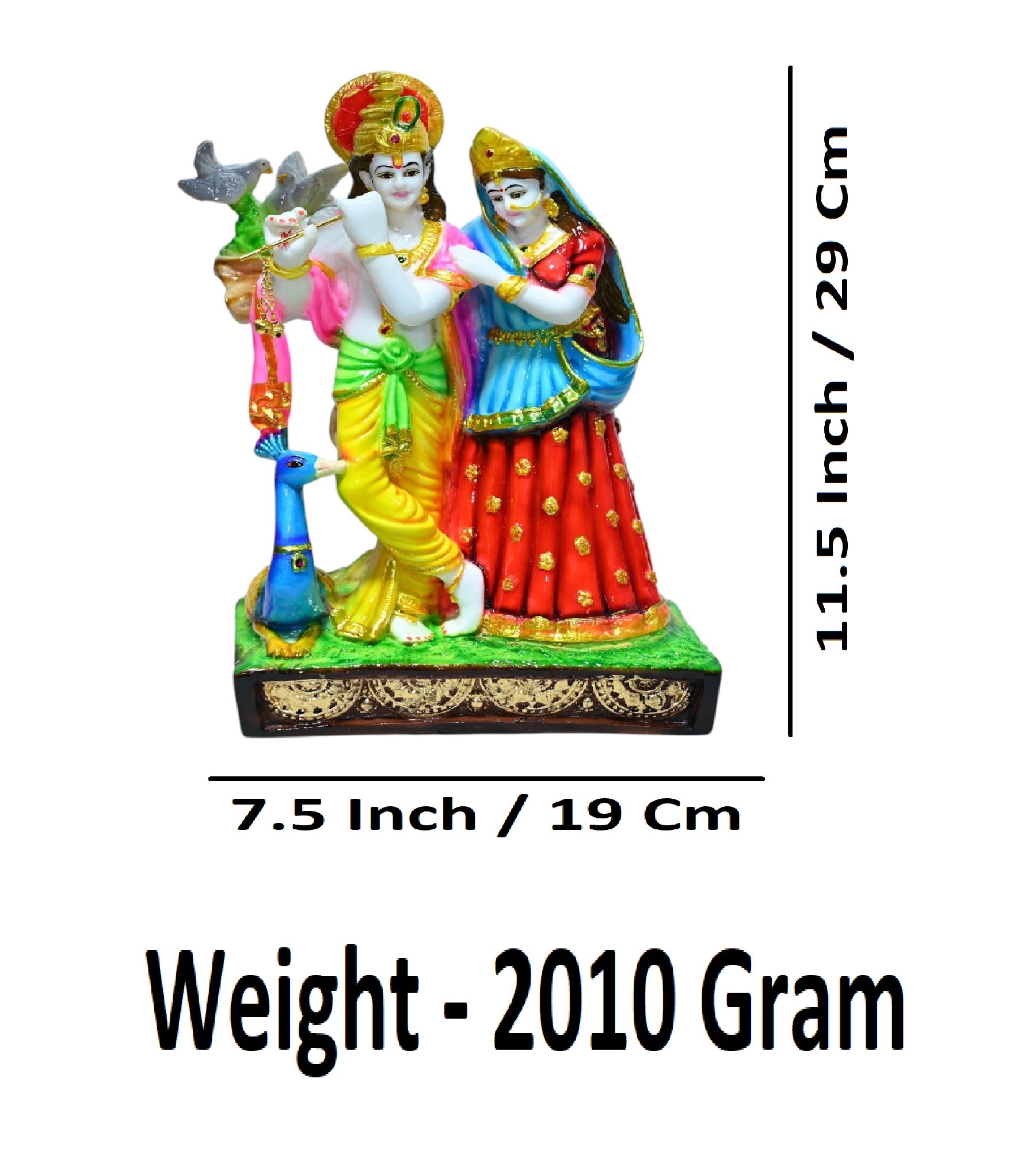 Sigaram 11.5 Inch Multi-Color Radha Krishna with Peacock For Home Decor Statue Figurine Murti Showpiece K4792