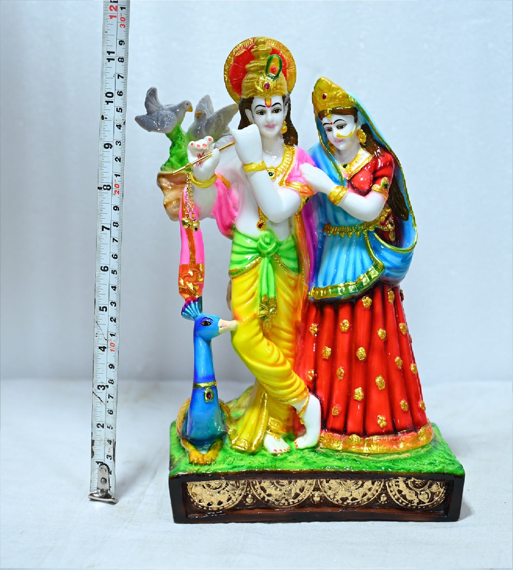 Sigaram 11.5 Inch Multi-Color Radha Krishna with Peacock For Home Decor Statue Figurine Murti Showpiece K4792
