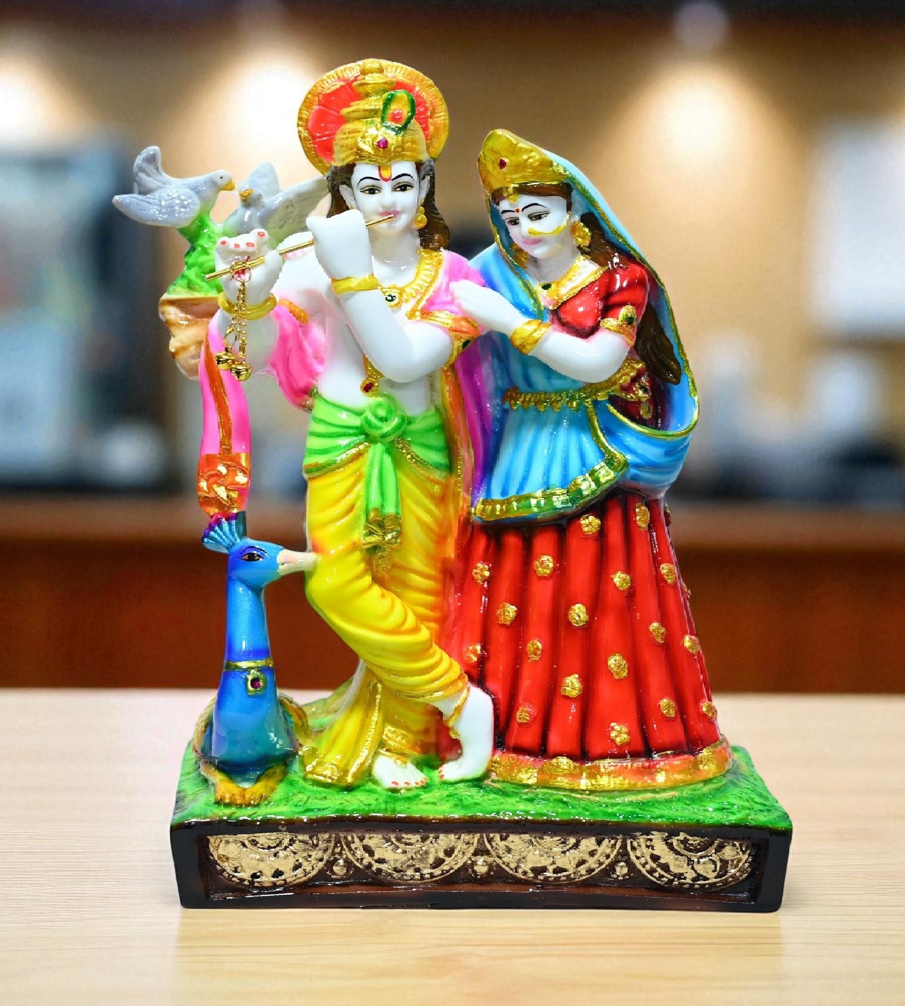 Sigaram 11.5 Inch Multi-Color Radha Krishna with Peacock For Home Decor Statue Figurine Murti Showpiece K4792