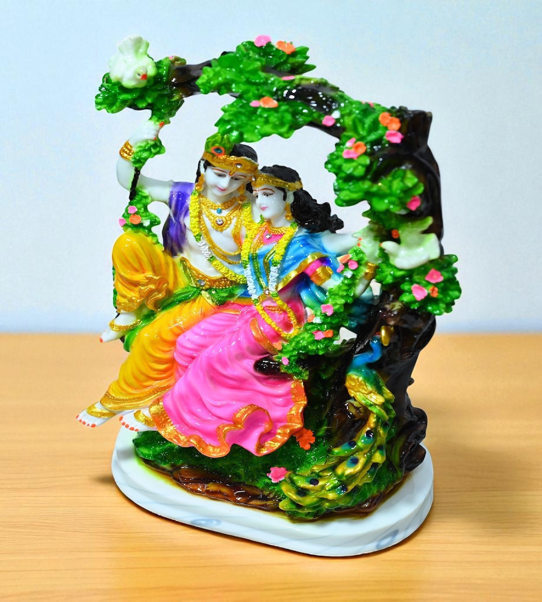 Sigaram 11 Inch Multi-Color Marble Radha Krishna Sitting with Jhula For Home Decoretive Showpiece K4793
