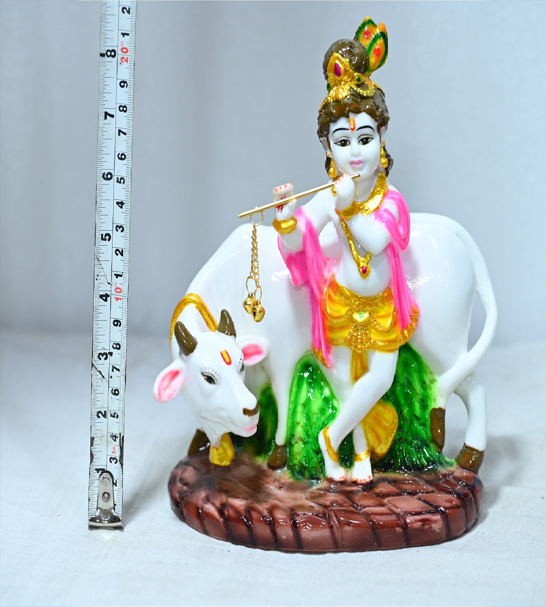 Sigaram 8.5 Inch Multi-Color Bala Krishna with Kamadhenu Idol For Home Decoretive Showpiece K4794
