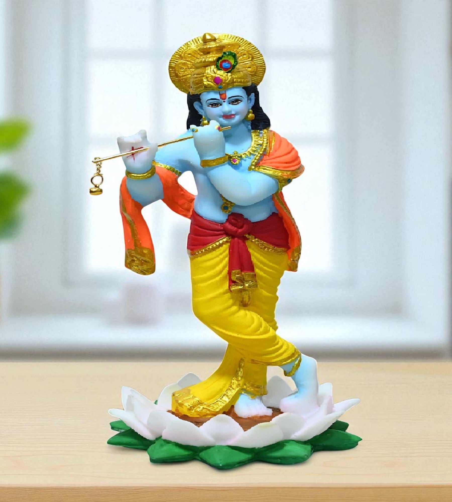 Sigaram 11 Inch Multi-Color Marble Standing Krishna Idol For Home Decoretive Showpiece K4795