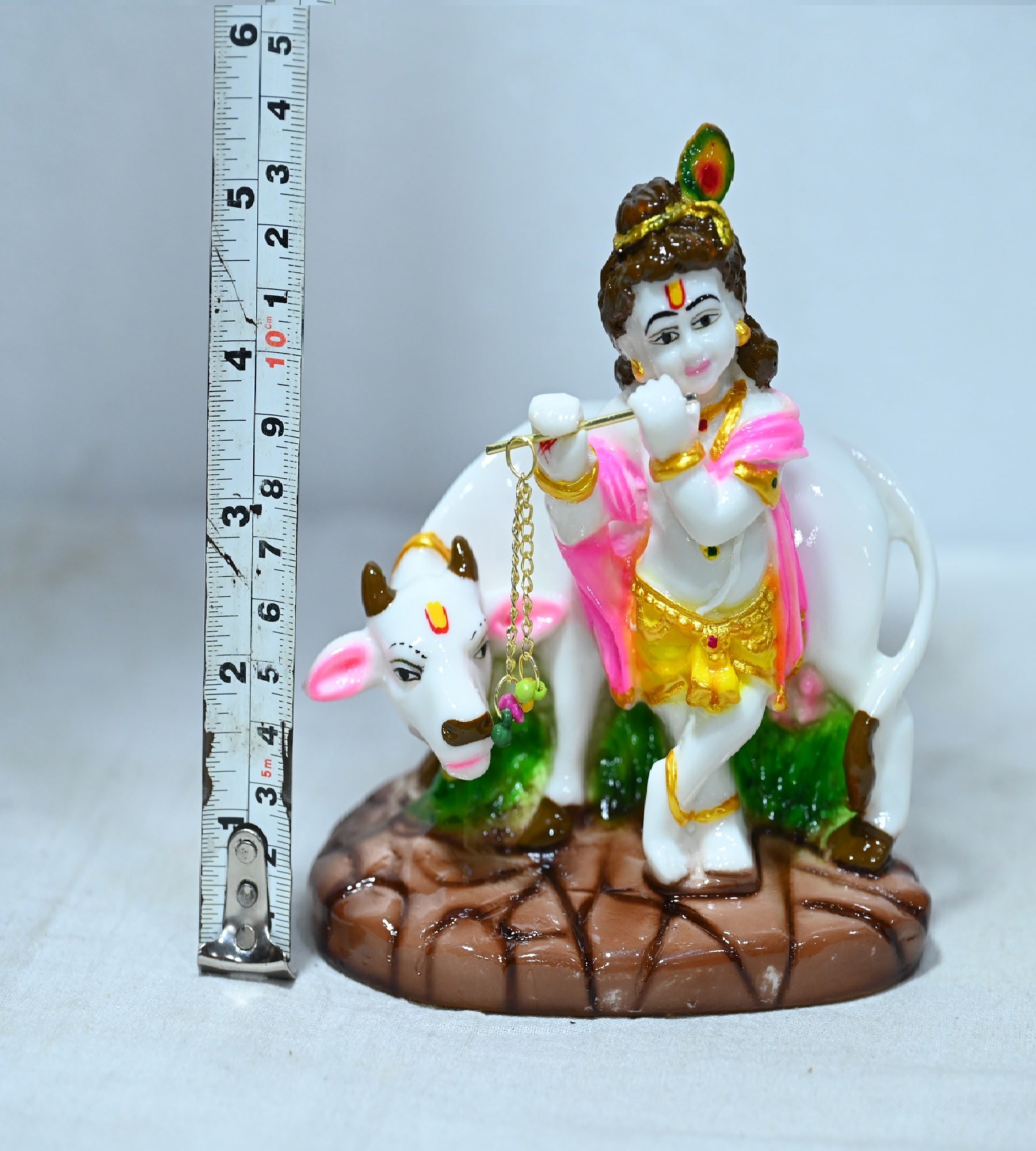 Sigaram 5.5 Inch Multi-Color Bala Krishna with Kamadhenu Idol For Home Decoretive Showpiece K4796