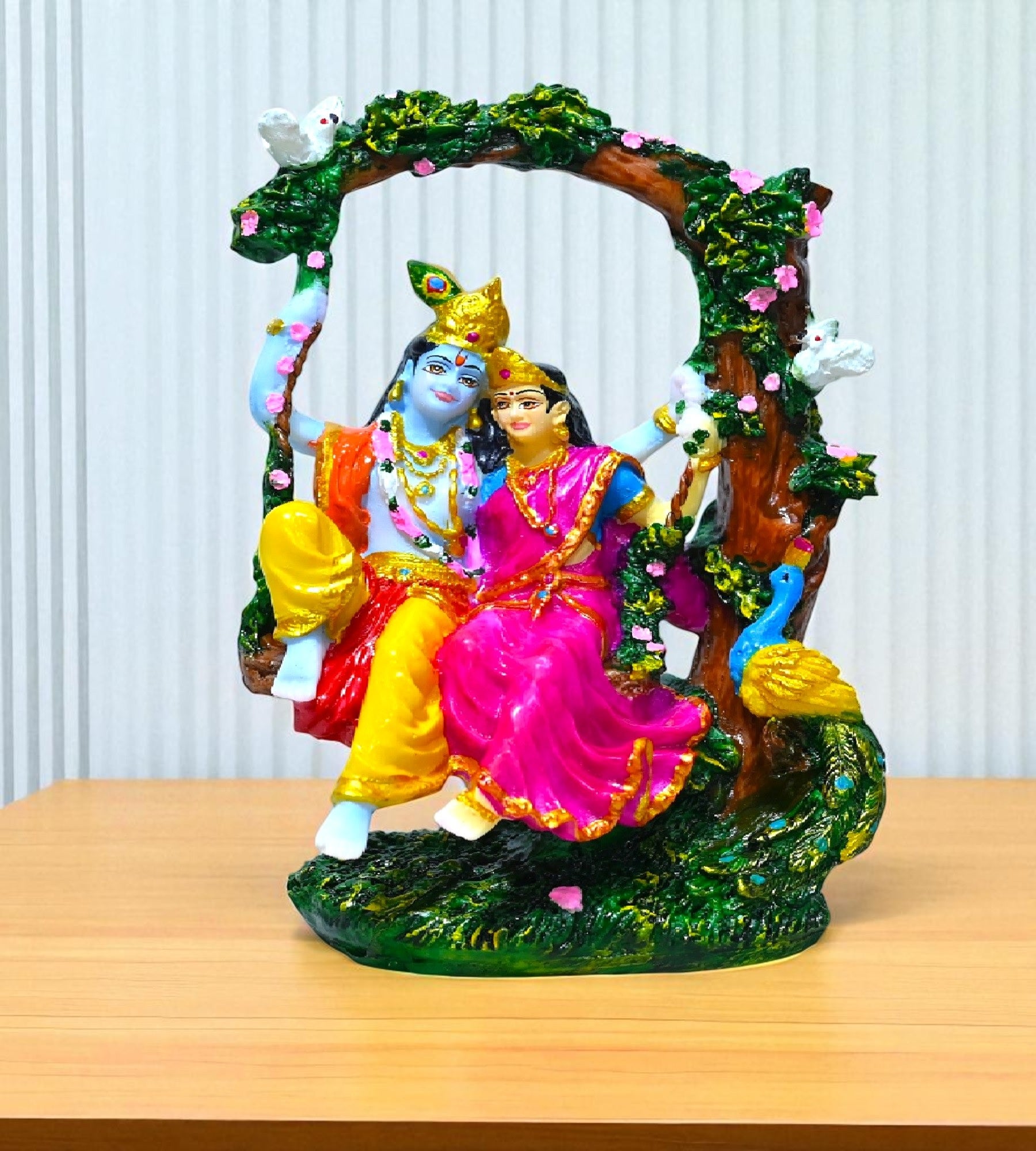 Sigaram 9 Inch Multi-Color Radha Krishna with Jhula For Home Decoretive Showpiece K4797