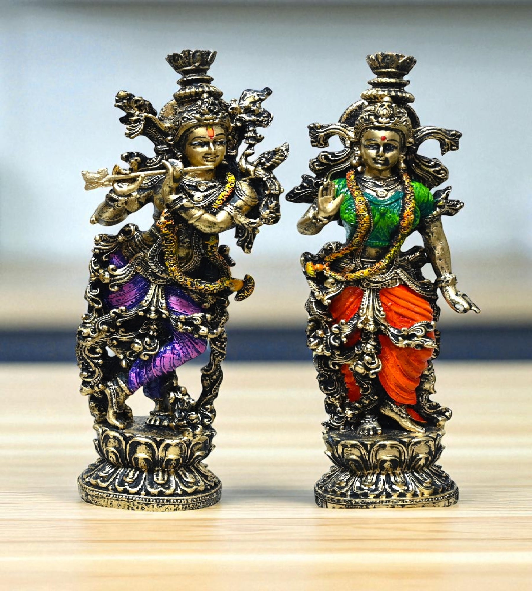 Sigaram 14 Inch Antique Radha Krishna Idol For Home Decor Statue Figurine Murti Showpiece K4798