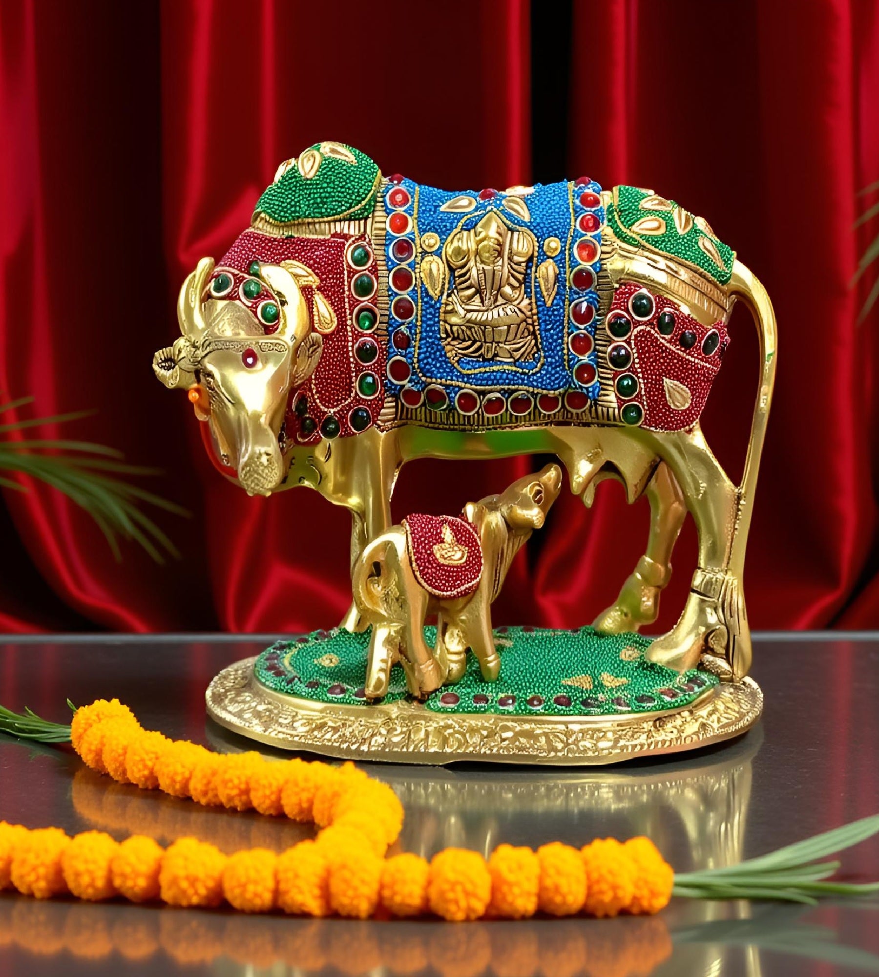 Sigaram 6.5 Inch Multi-Color Metal Kamadhenu Idol  For Home Decoretive Showpiece K4806