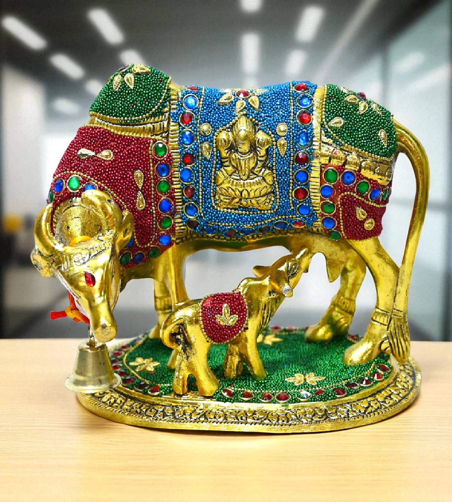 Sigaram 6.5 Inch Multi-Color Metal Kamadhenu Idol  For Home Decoretive Showpiece K4806