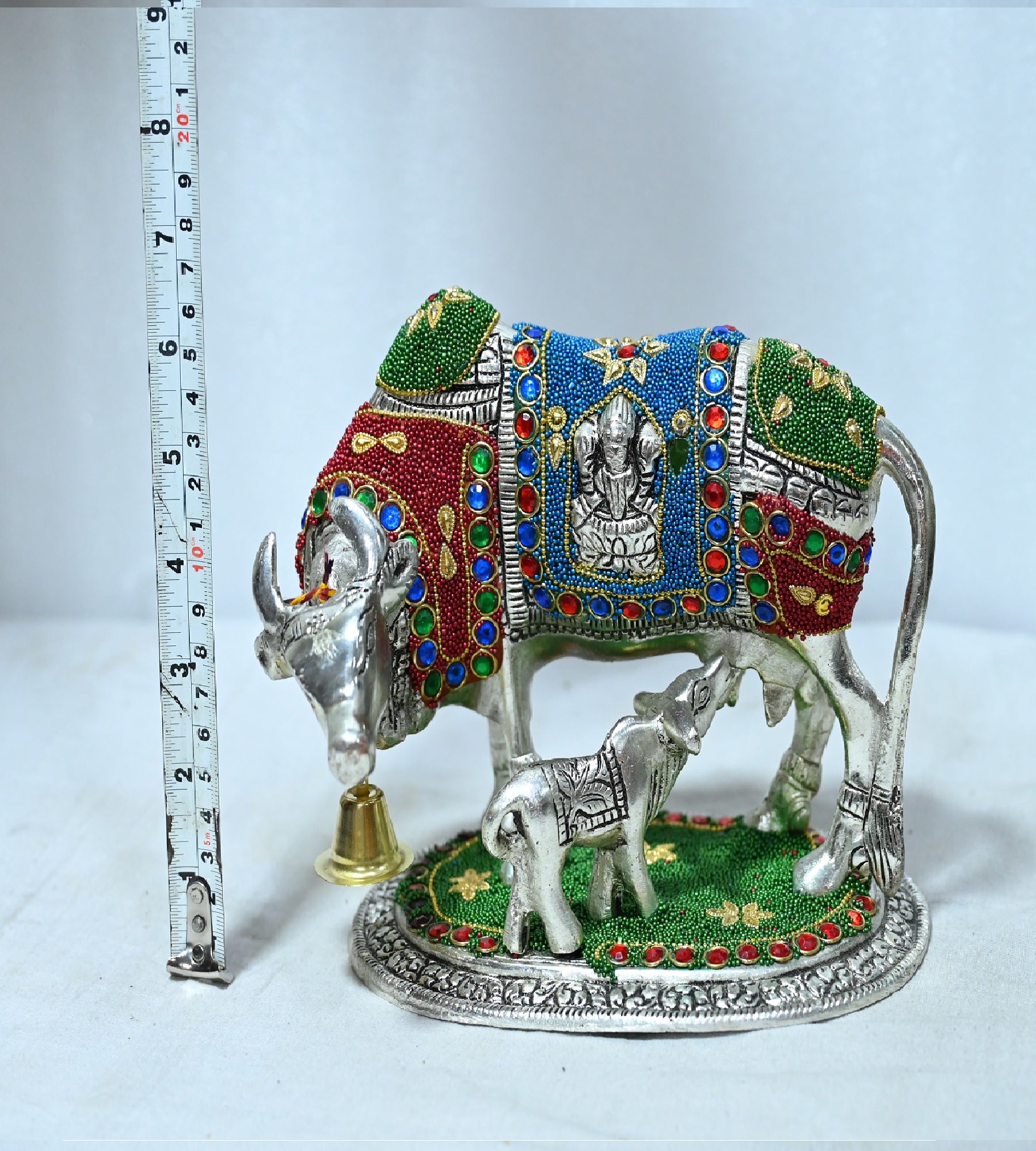 Sigaram 6 Inch Silver Color Metal Kamadhenu Idol for Home Decorative Showpiece K4807