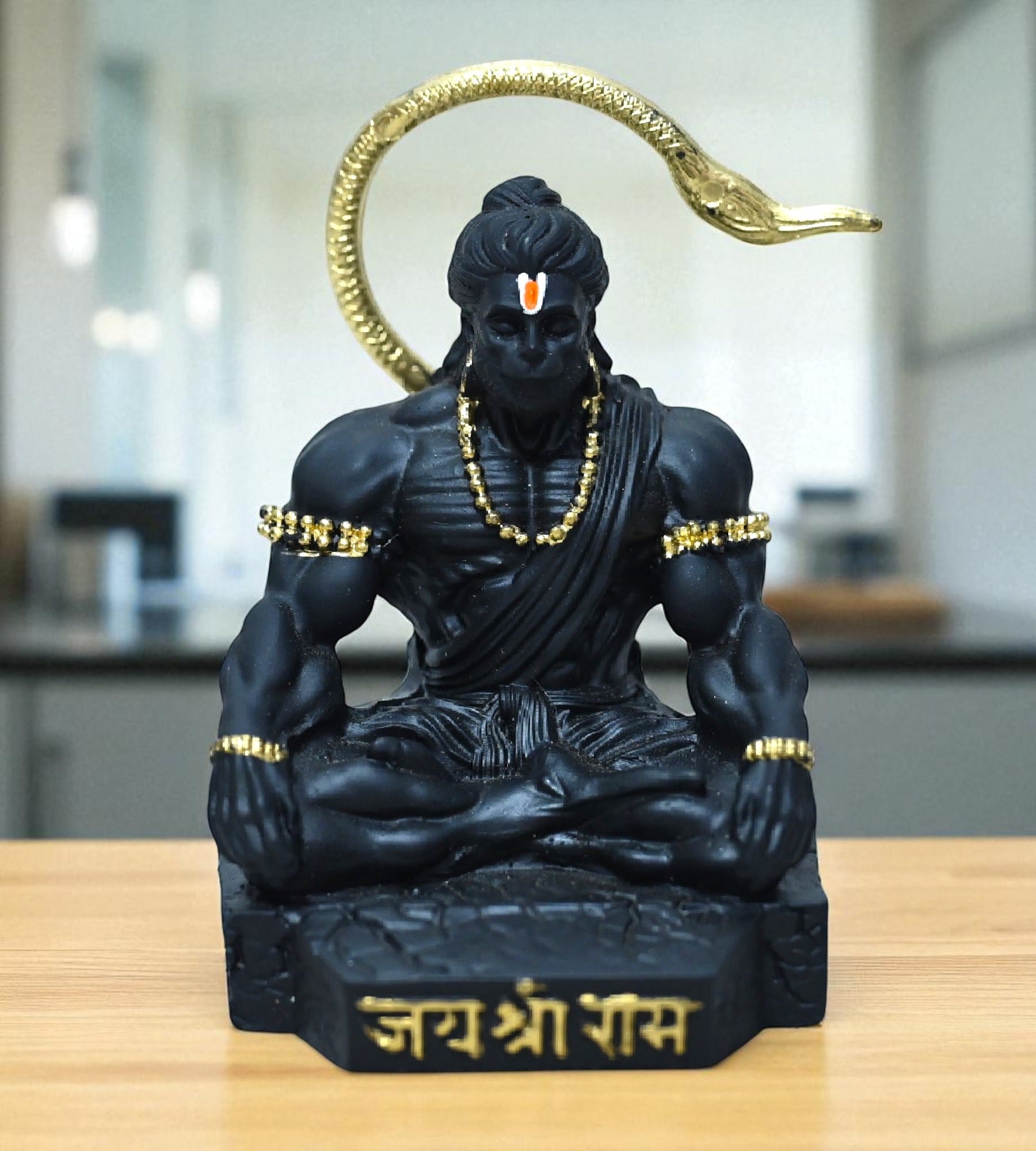 Sigaram 3.5 Inch Black Marble Sitting Hanuman Idol For Home Decoretive Showpiece K4810