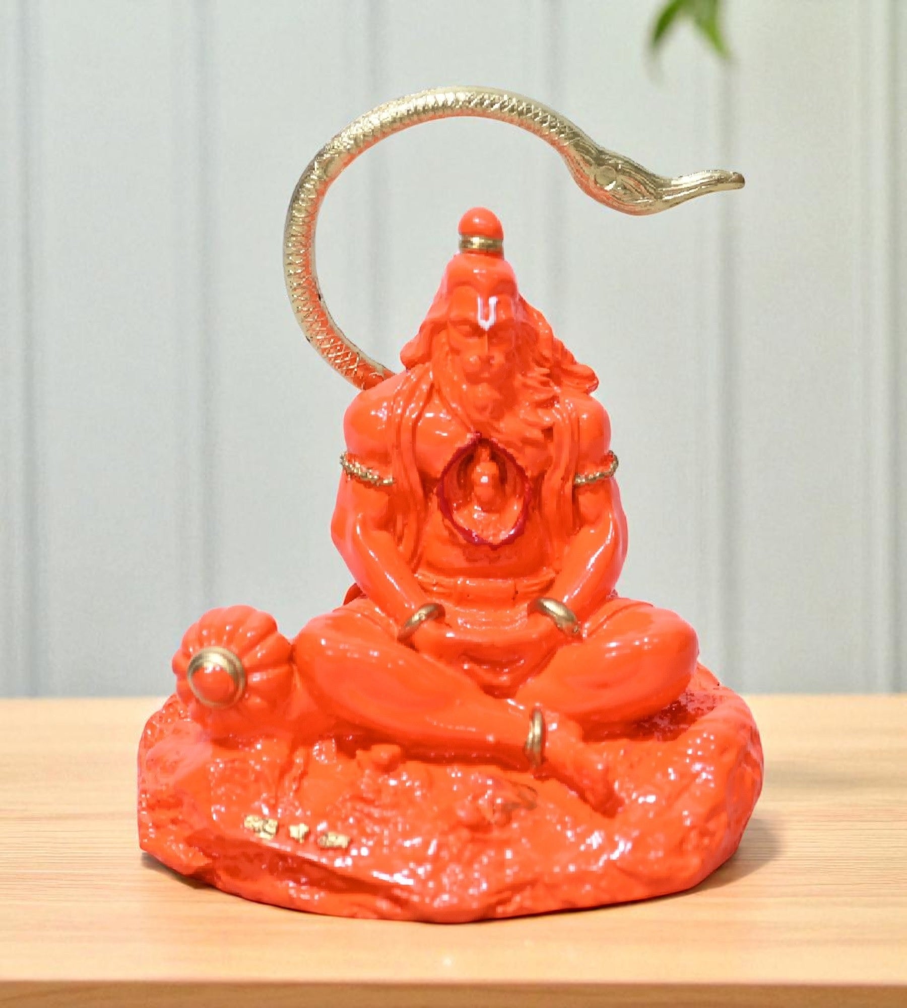 Sigaram 3.5 Inch Orange Marble Sitting Hanuman Idol For Home Decoretive Showpiece K4813