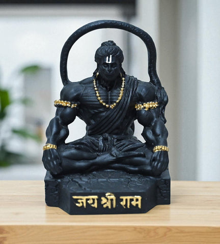 Sigaram 4 Inch Black Marble Sitting Hanuman Idol For Home Decoretive Showpiece K4814