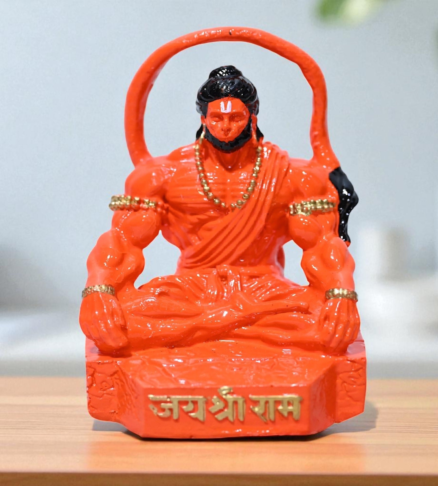 Sigaram 4 Inch Orange Color Sitting Hanuman Idol For Home Decoretive Showpiece K4815