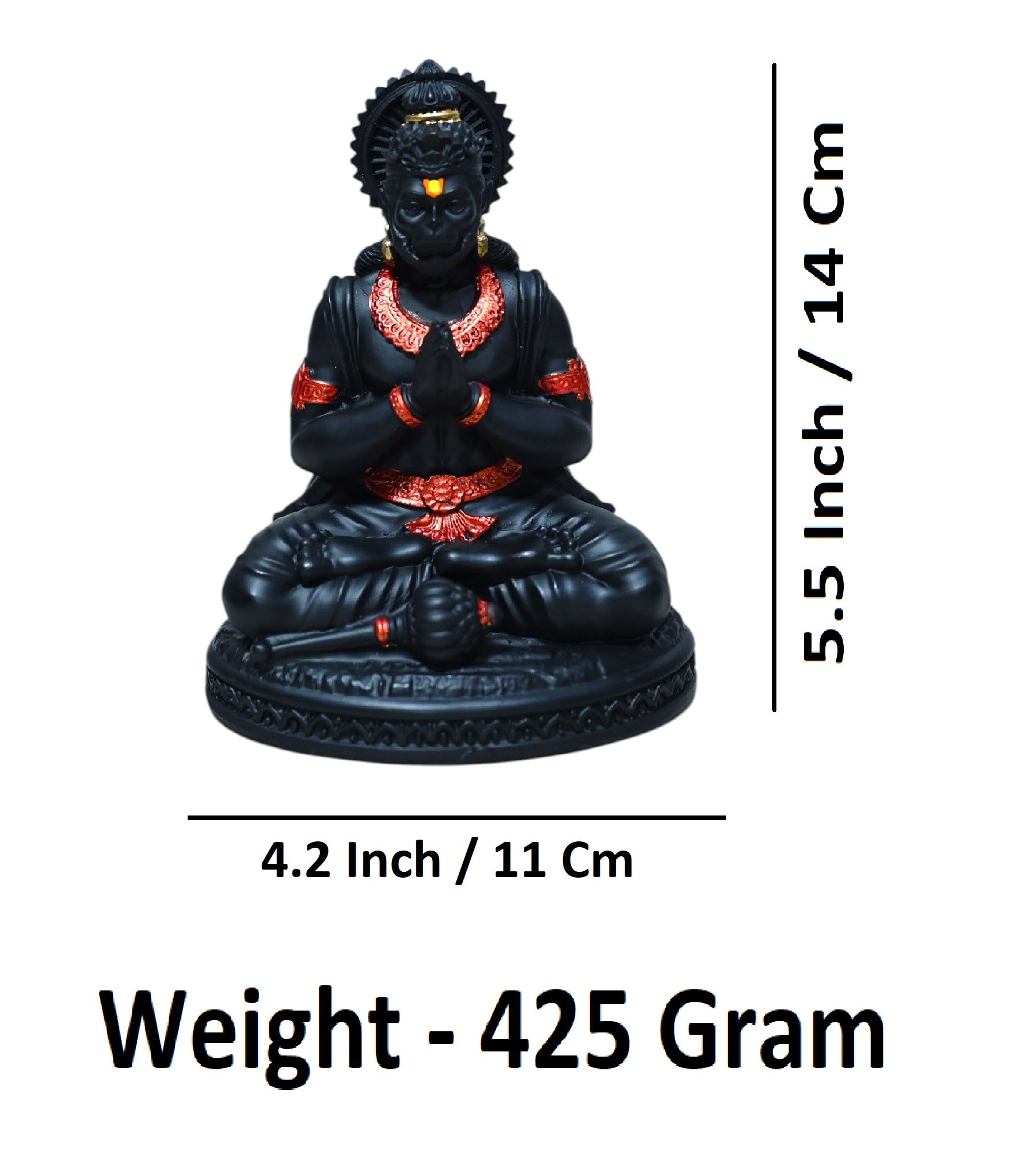 Sigaram 5.5 Inch Black Marble Sitting Hanuman Idol For Home Decoretive Showpiece K4816