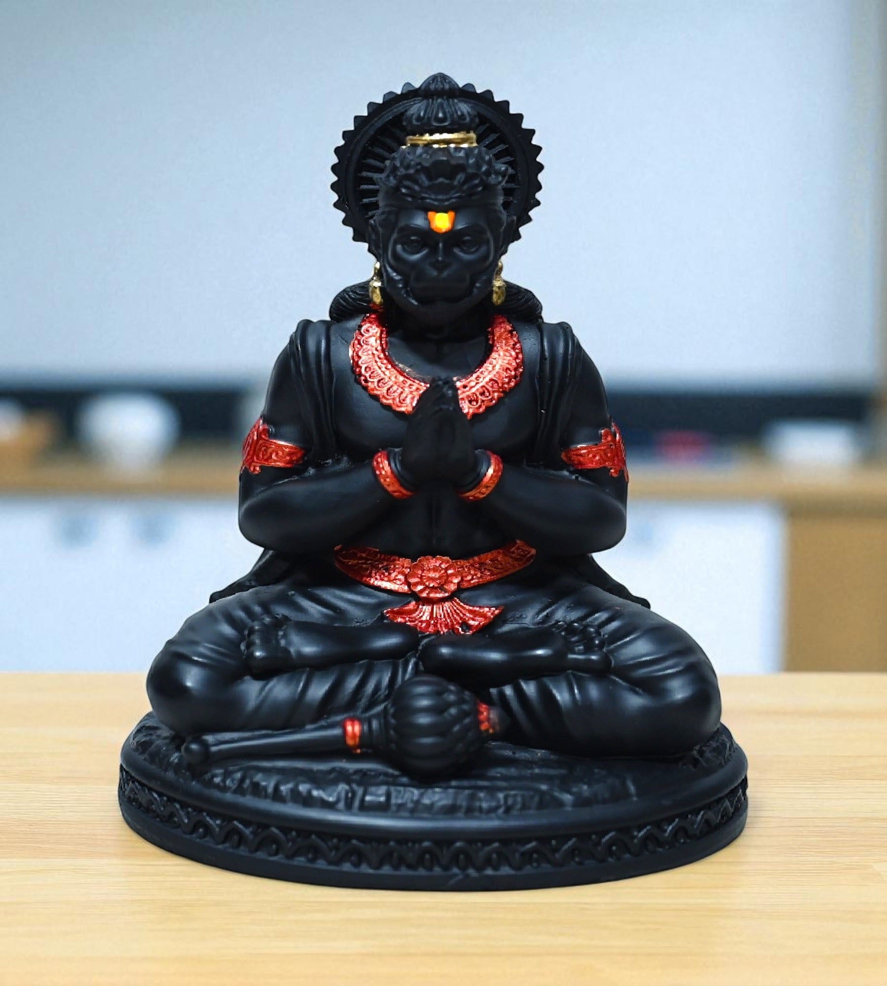 Sigaram 5.5 Inch Black Marble Sitting Hanuman Idol For Home Decoretive Showpiece K4816