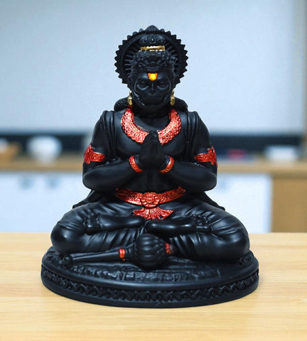 Sigaram 5.5 Inch Black Marble Sitting Hanuman Idol For Home Decoretive Showpiece K4816