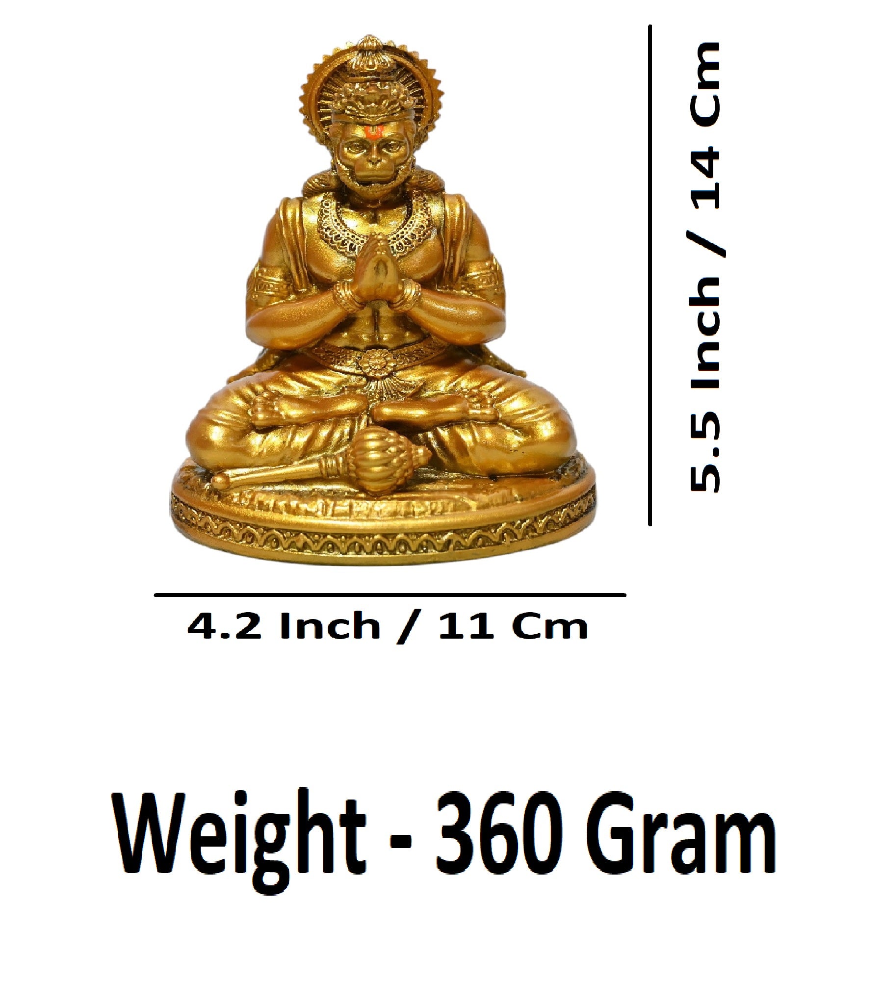 Sigaram 5.5 Inch Gold Color Sitting Hanuman Idol For Home Decoretive Showpiece K4817