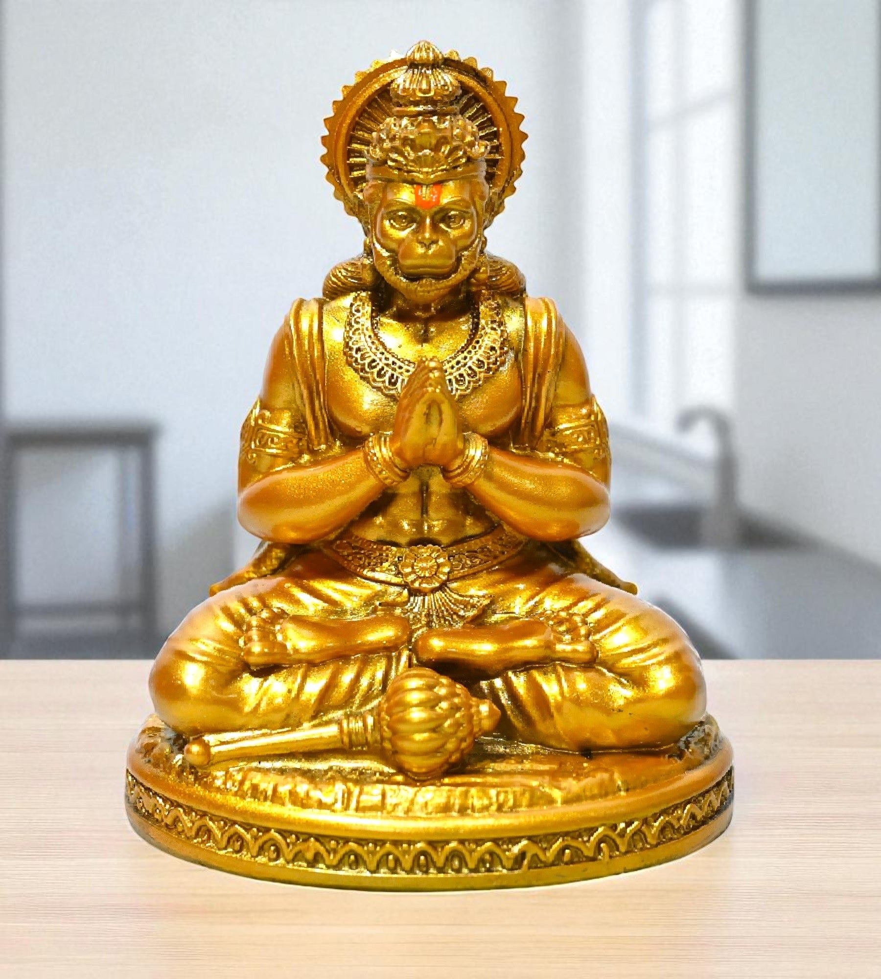Sigaram 5.5 Inch Gold Color Sitting Hanuman Idol For Home Decoretive Showpiece K4817